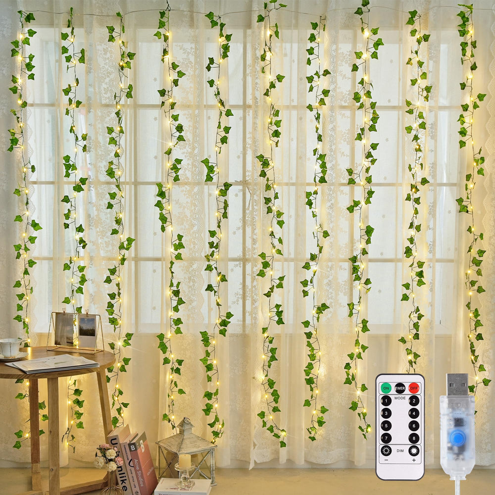 JMEXSUSS front view of vine curtain lights creating warm room ambiance