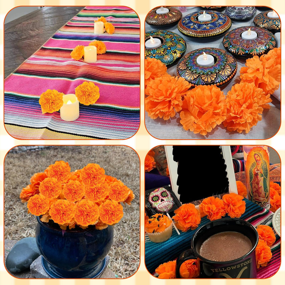 JMUQ marigold garland on altar for Day of the Dead decoration inspiration