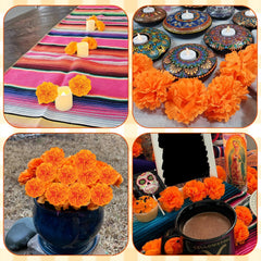 JMUQ marigold garland on altar for Day of the Dead decoration inspiration