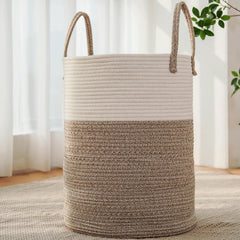 JMvicyroam front view brown hamper showing freestanding stability and storage capacity