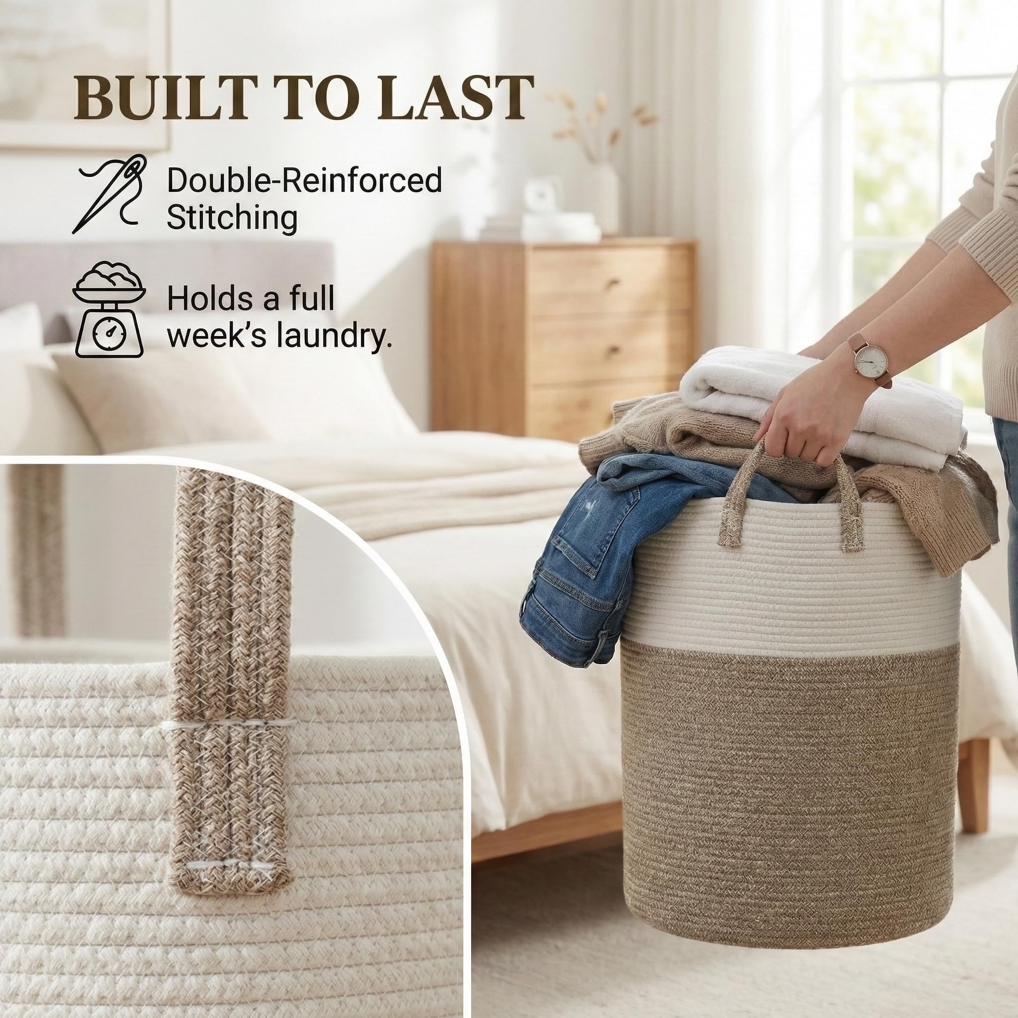 JMvicyroam placed in bedroom setting adding decorative storage and organization