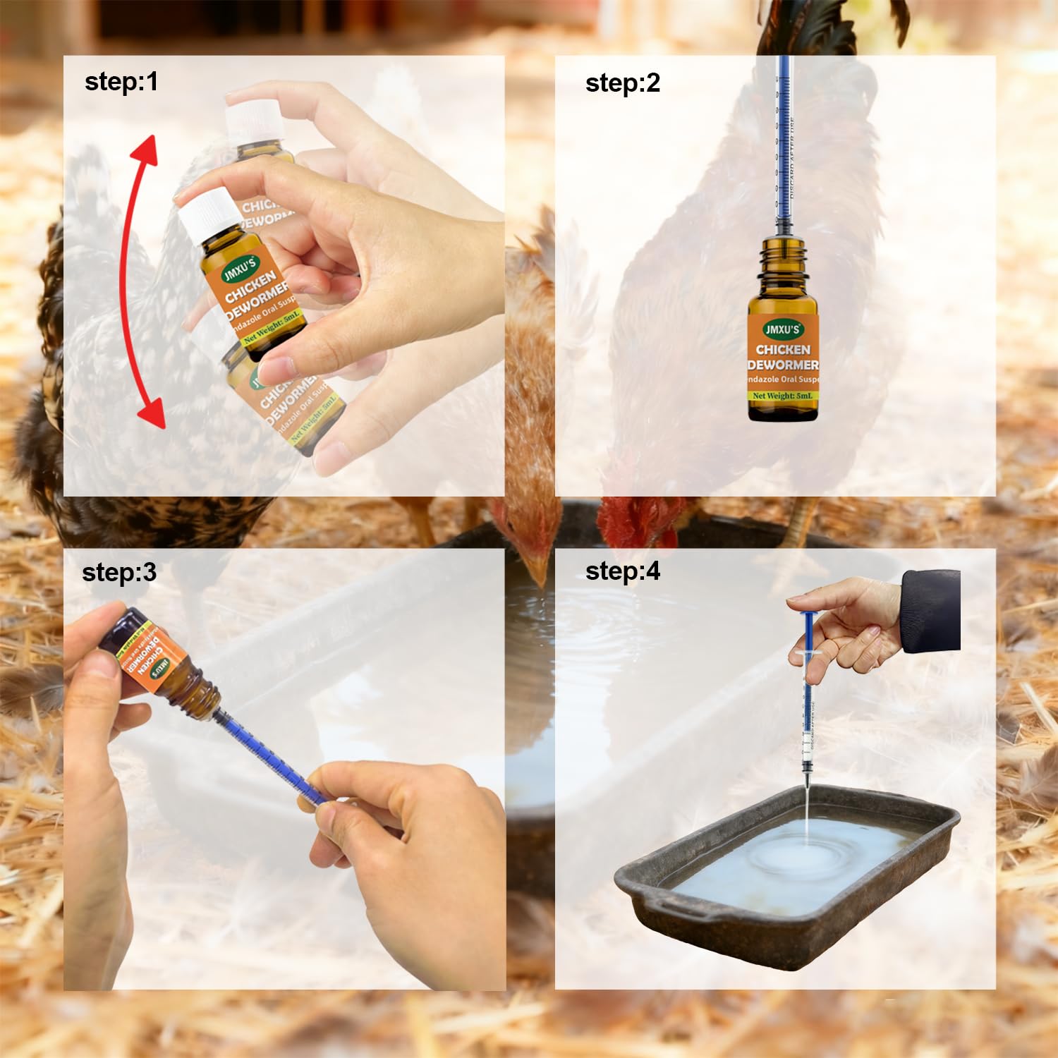 Jmxu's product in a poultry coop showing practical farm use benefit