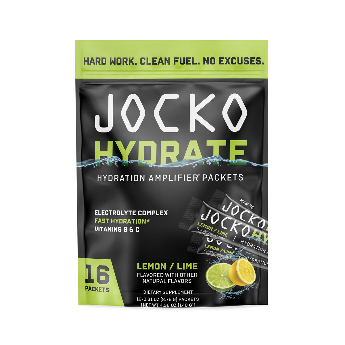 Jocko Fuel lemon lime front packet shows serving convenience and on-the-go use