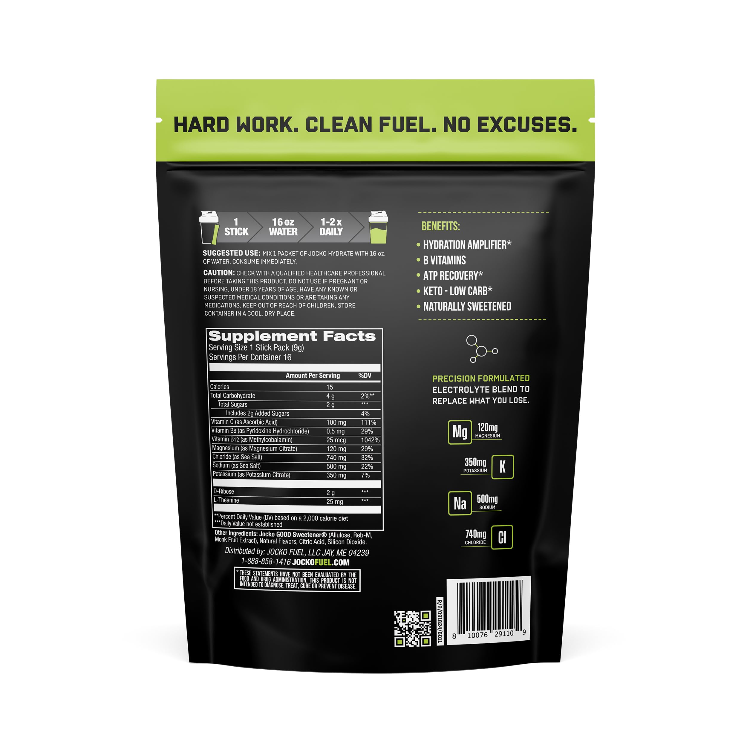 Jocko Fuel lemon lime open packet spilling powder highlighting easy mixing