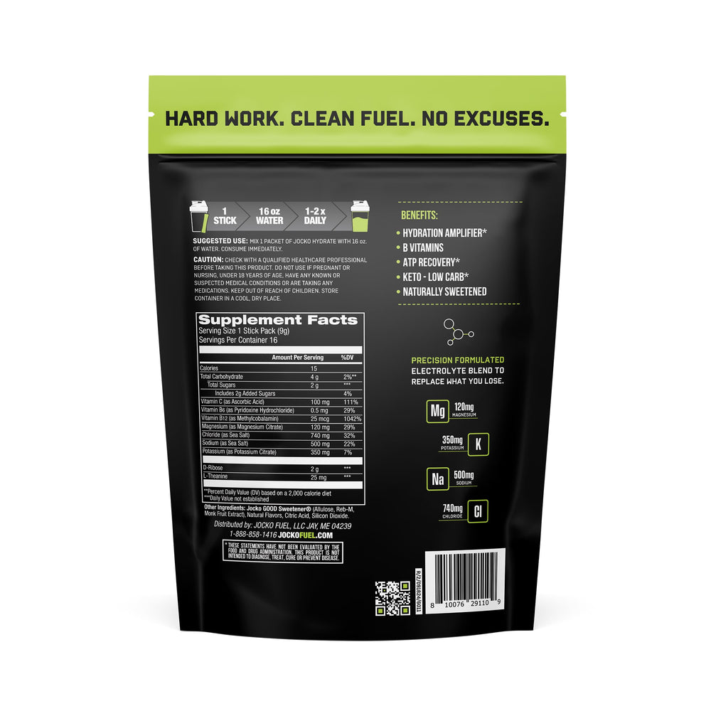 Jocko Fuel lemon lime open packet spilling powder highlighting easy mixing