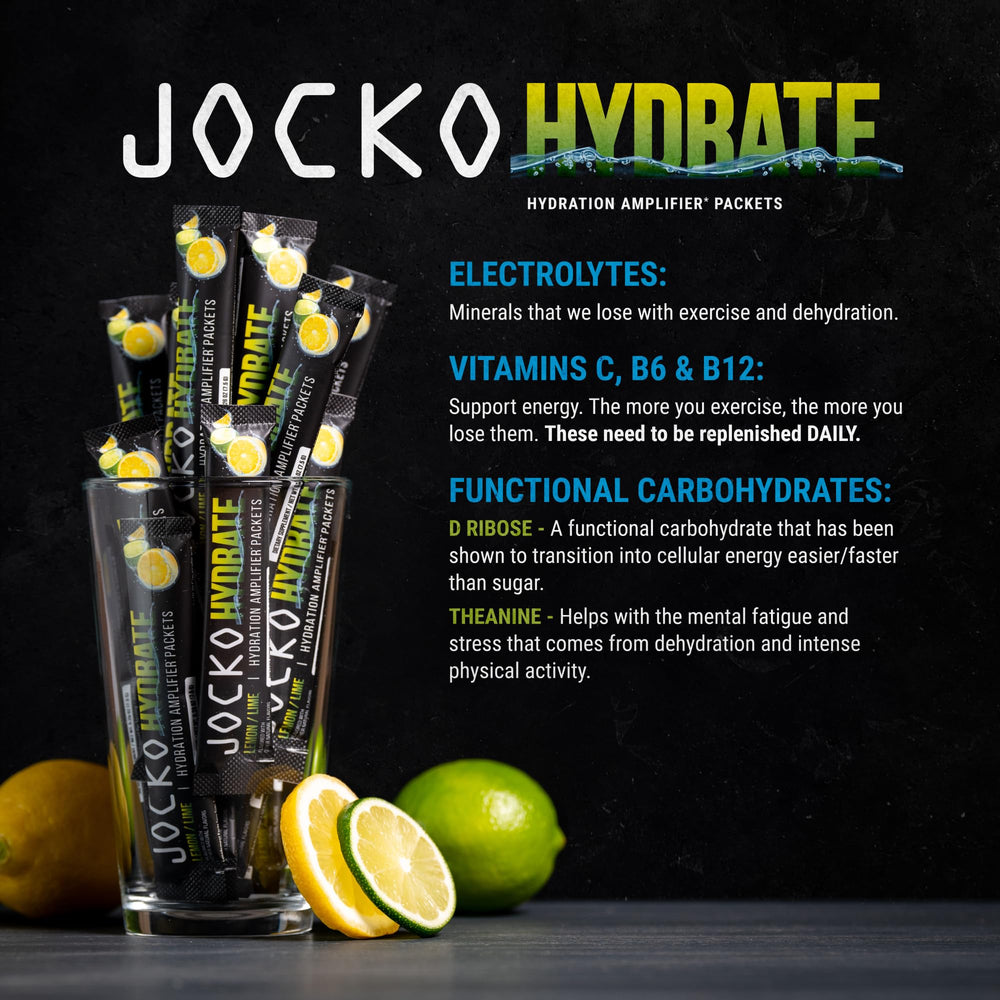 Jocko Fuel lemon lime packet beside water bottle for simple transport benefit