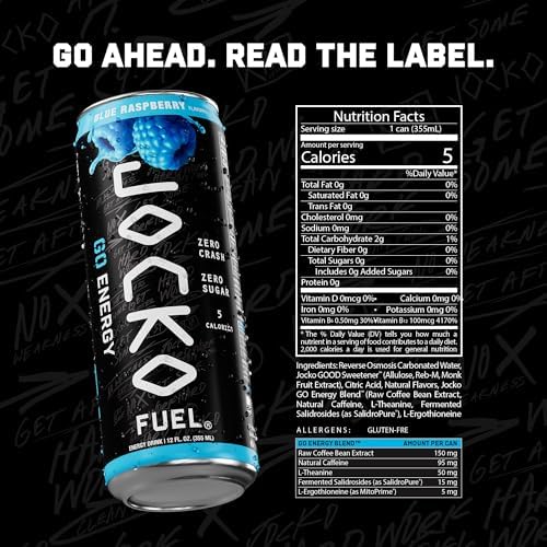 Jocko Fuel side label with nutrition facts visible, supports informed choices
