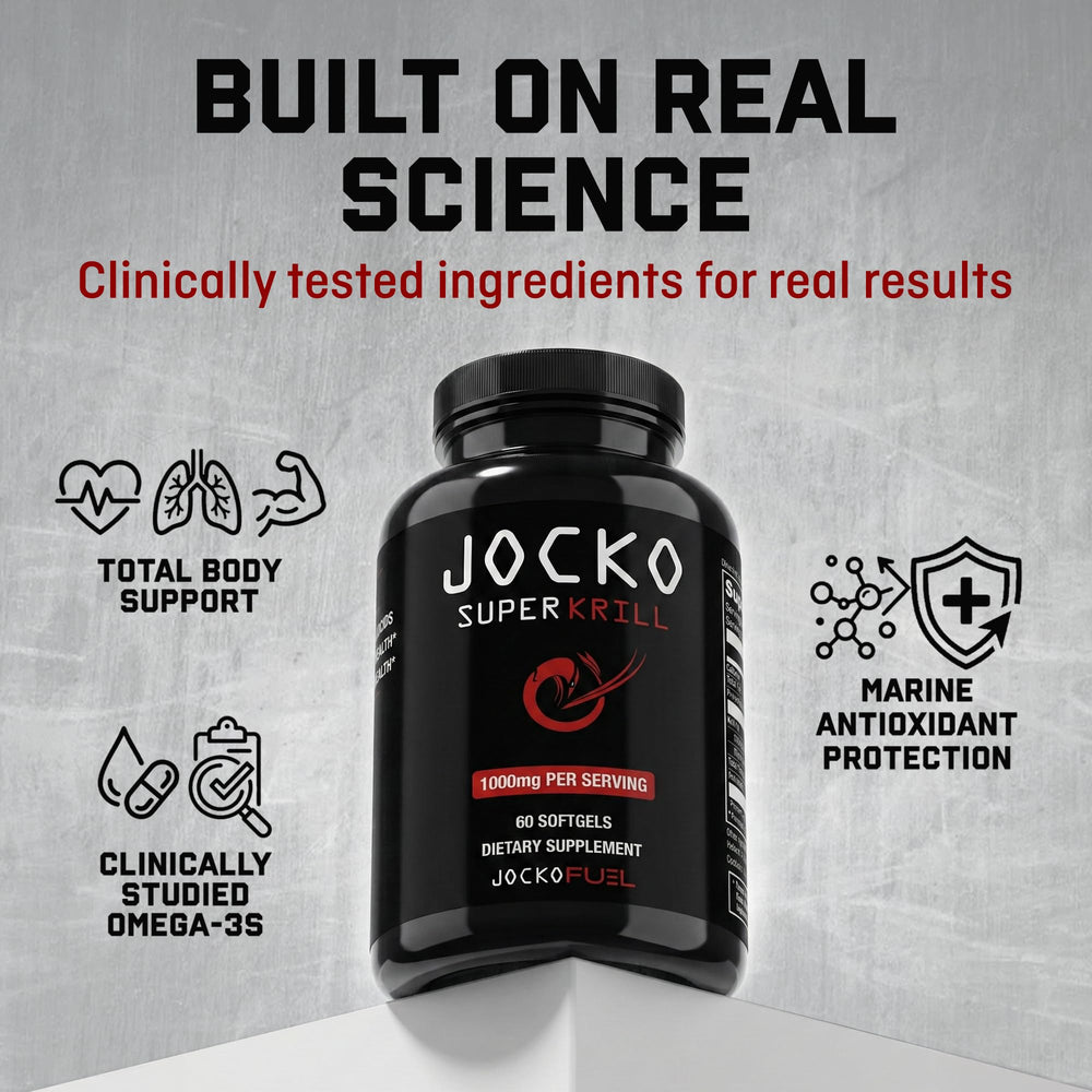 Jocko Fuel bottle beside gym gear lifestyle shot, supports daily supplement routine