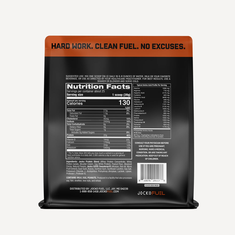 Jocko Fuel open tub with a scoop, showing convenient single serving access