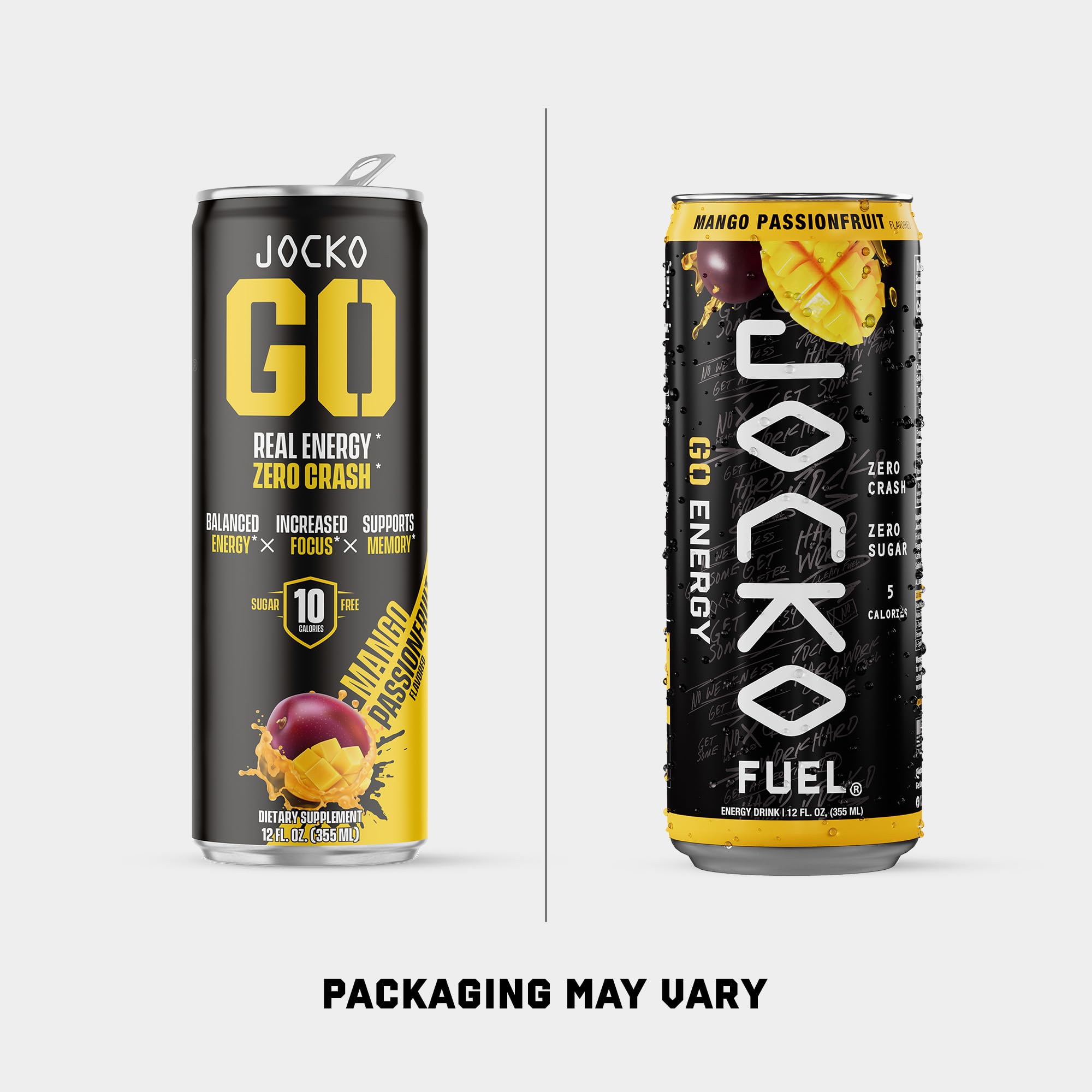 Jocko GO pouring into glass, mango passionfruit taste and refreshing energy