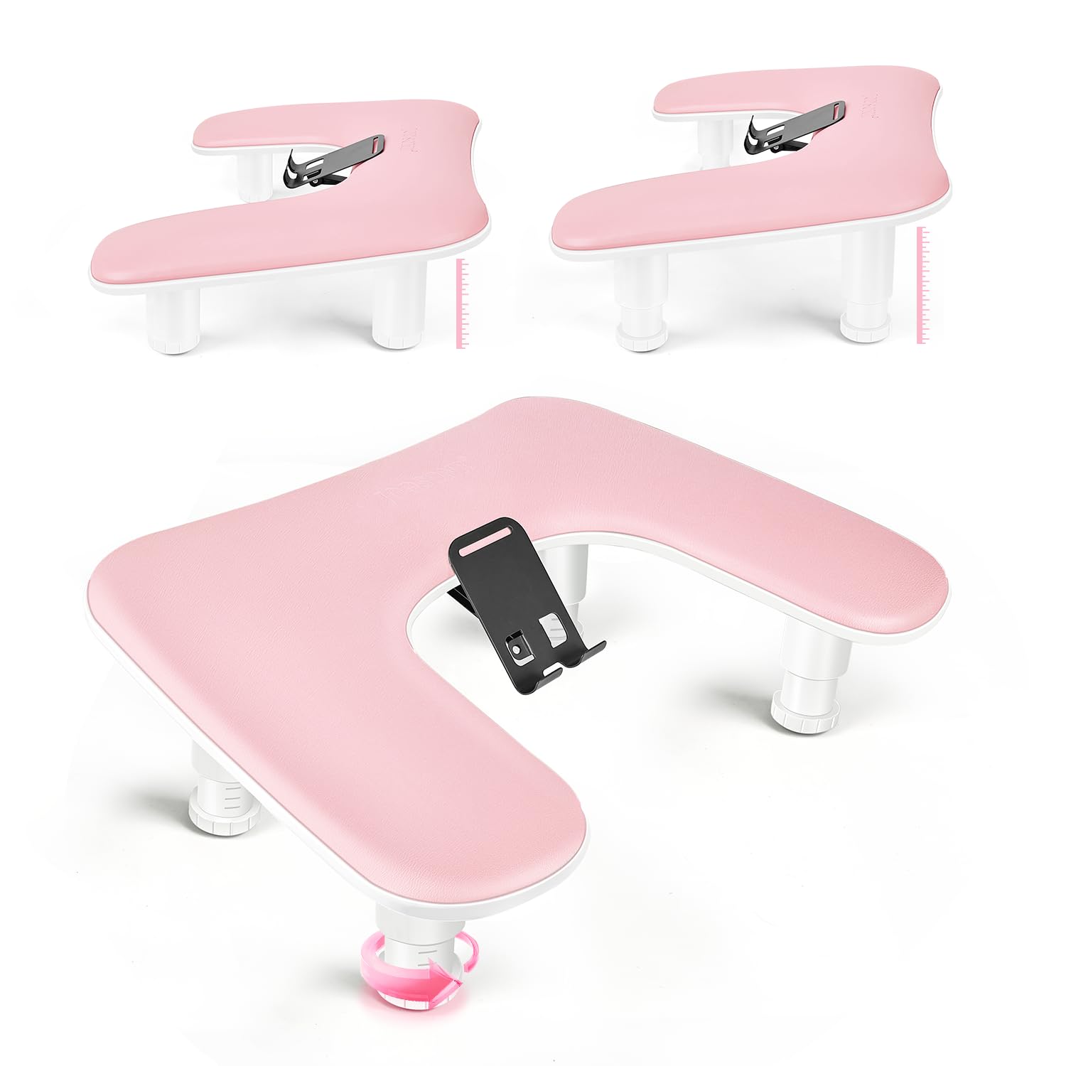 JODSONE front view of pink U-shaped arm rest showing ergonomic support and portability