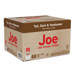 Joe Knows Coffee pod close-up showing recyclable plastic pod and textured lid benefit clarity