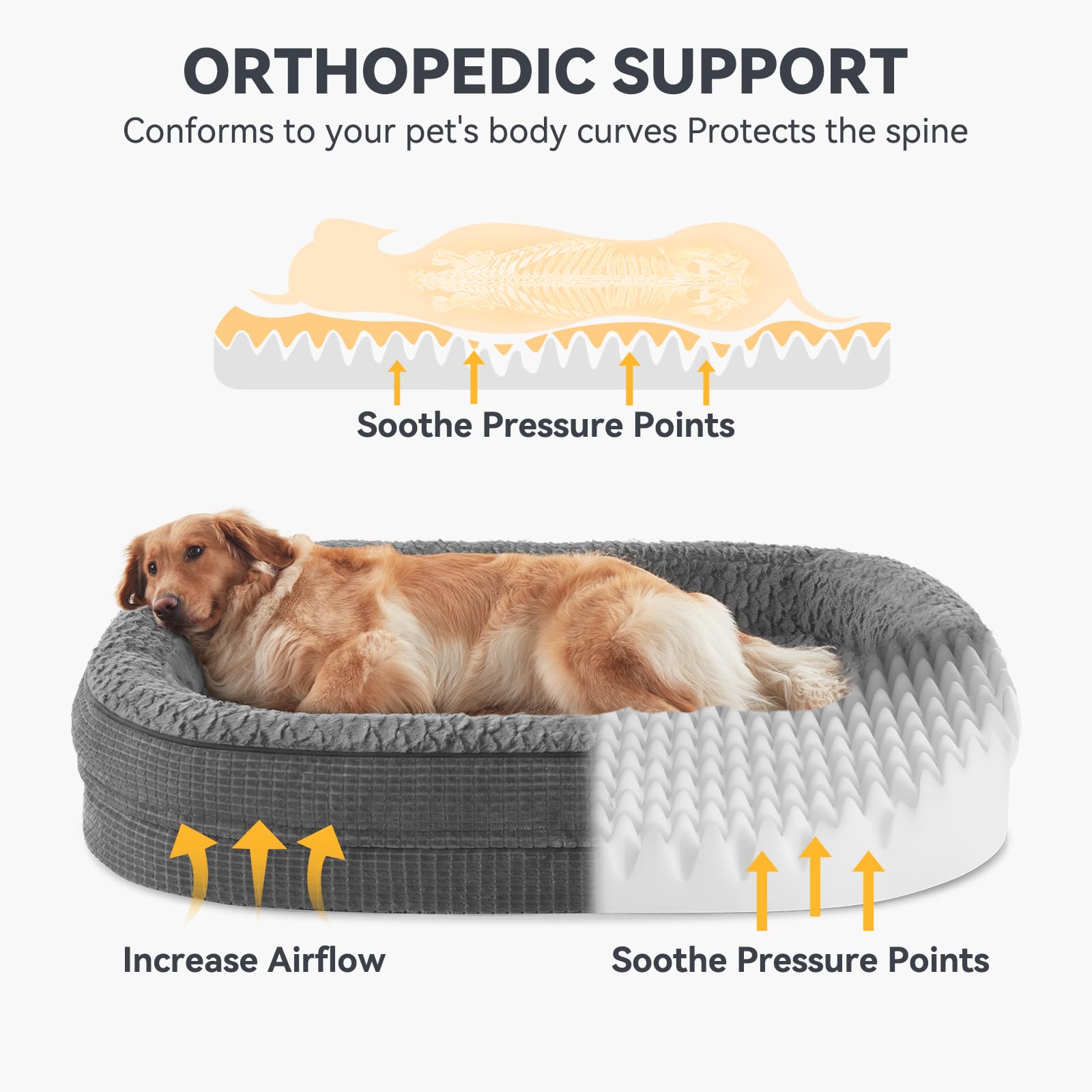 JOEJOY close-up of egg-crate memory foam demonstrating pressure-relief comfort