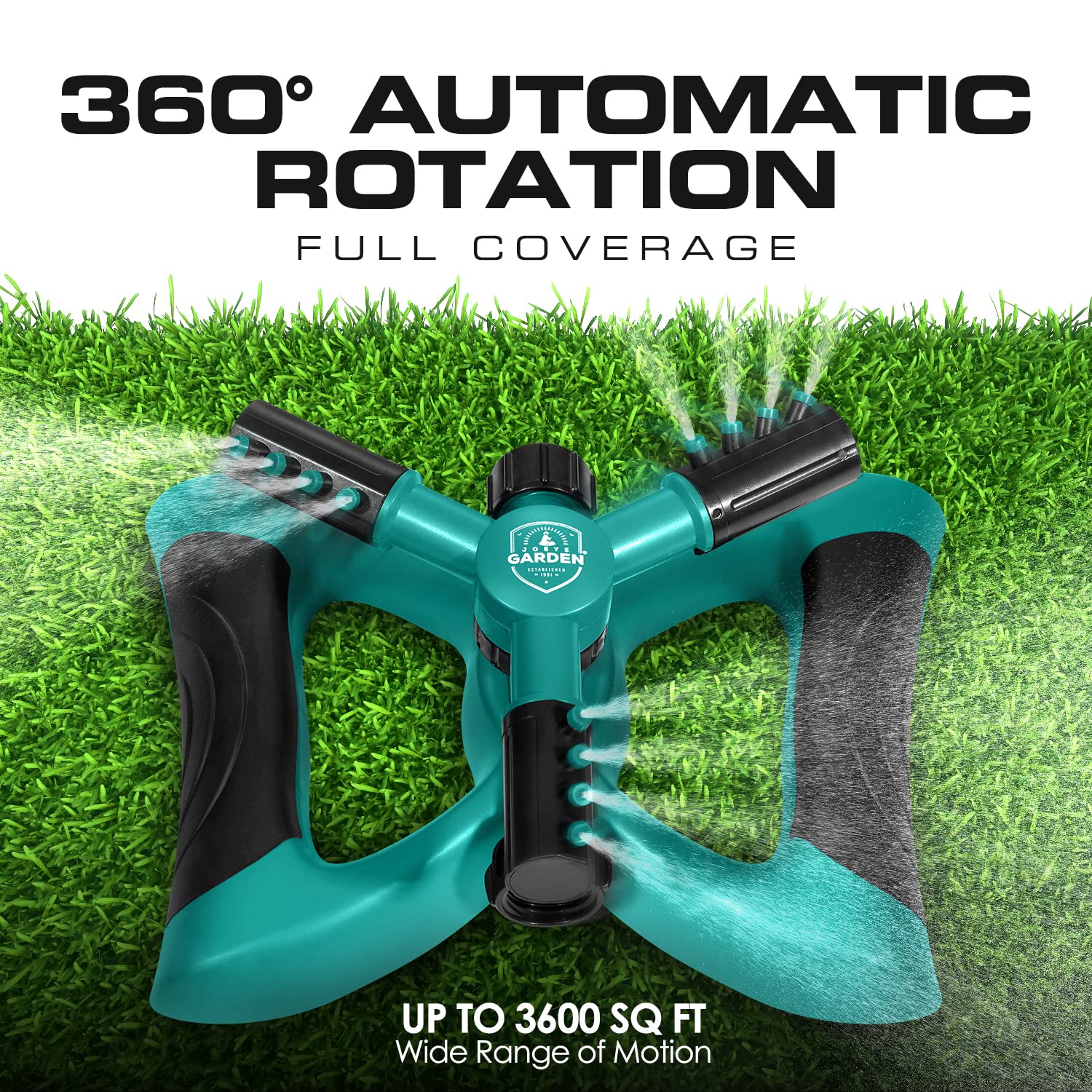 Joeys Garden rotating arms detail illustrating even coverage benefit