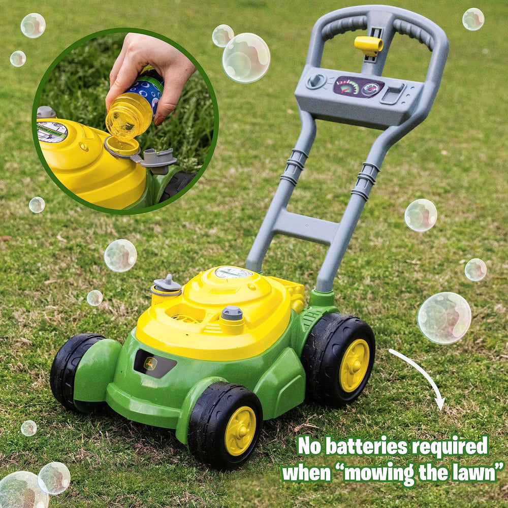 John Deere Bubble-N-Go producing bubbles outdoors encouraging active play