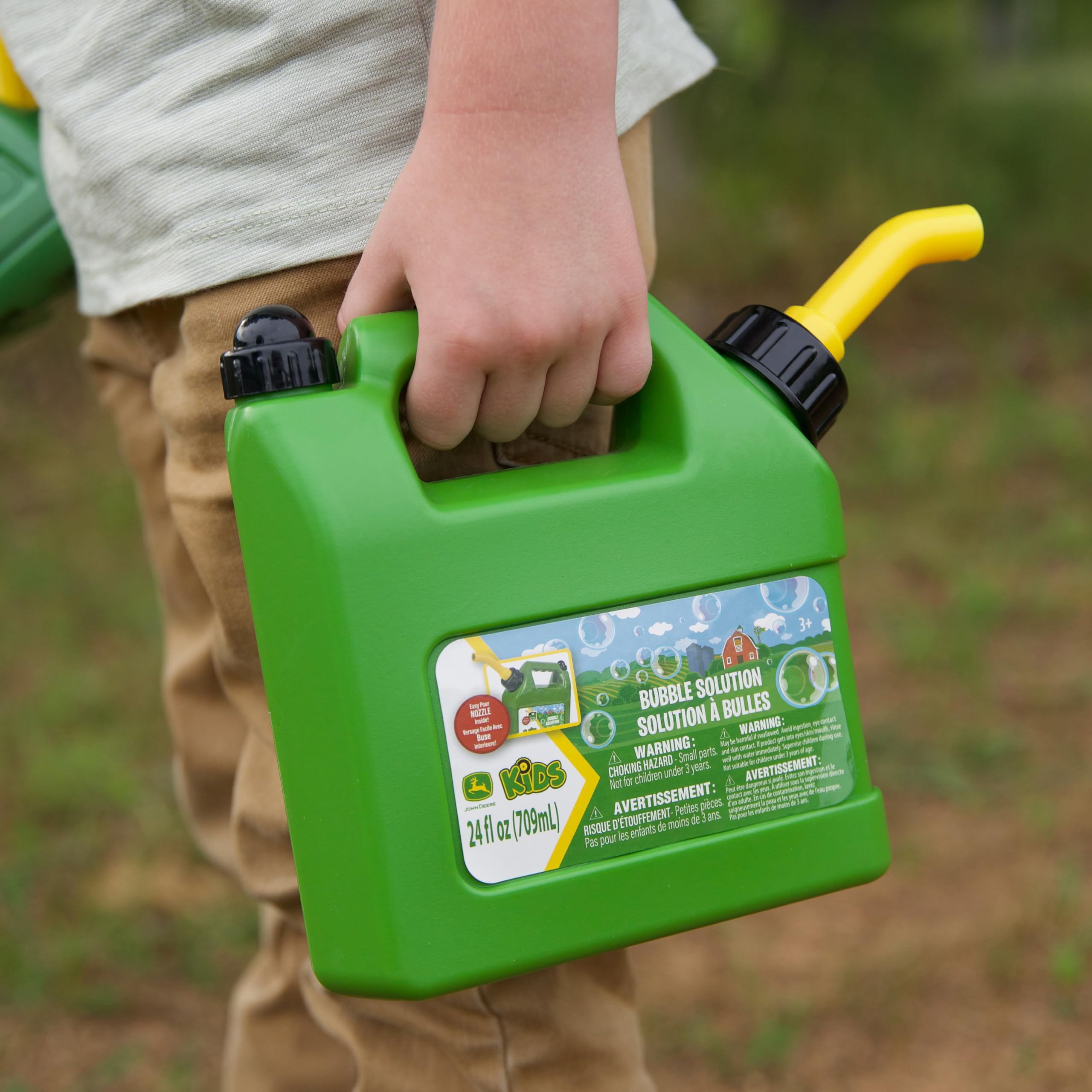 John Deere blower speaker area and vents showing mechanical sound feature benefit: realistic pretend play