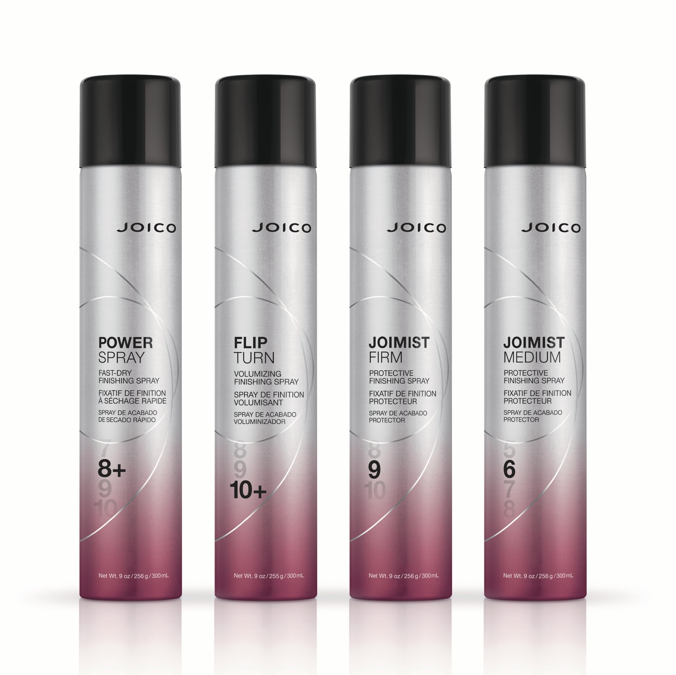 Joico JoiMist Firm close-up on hair showing controlled hold and reduced frizz benefit