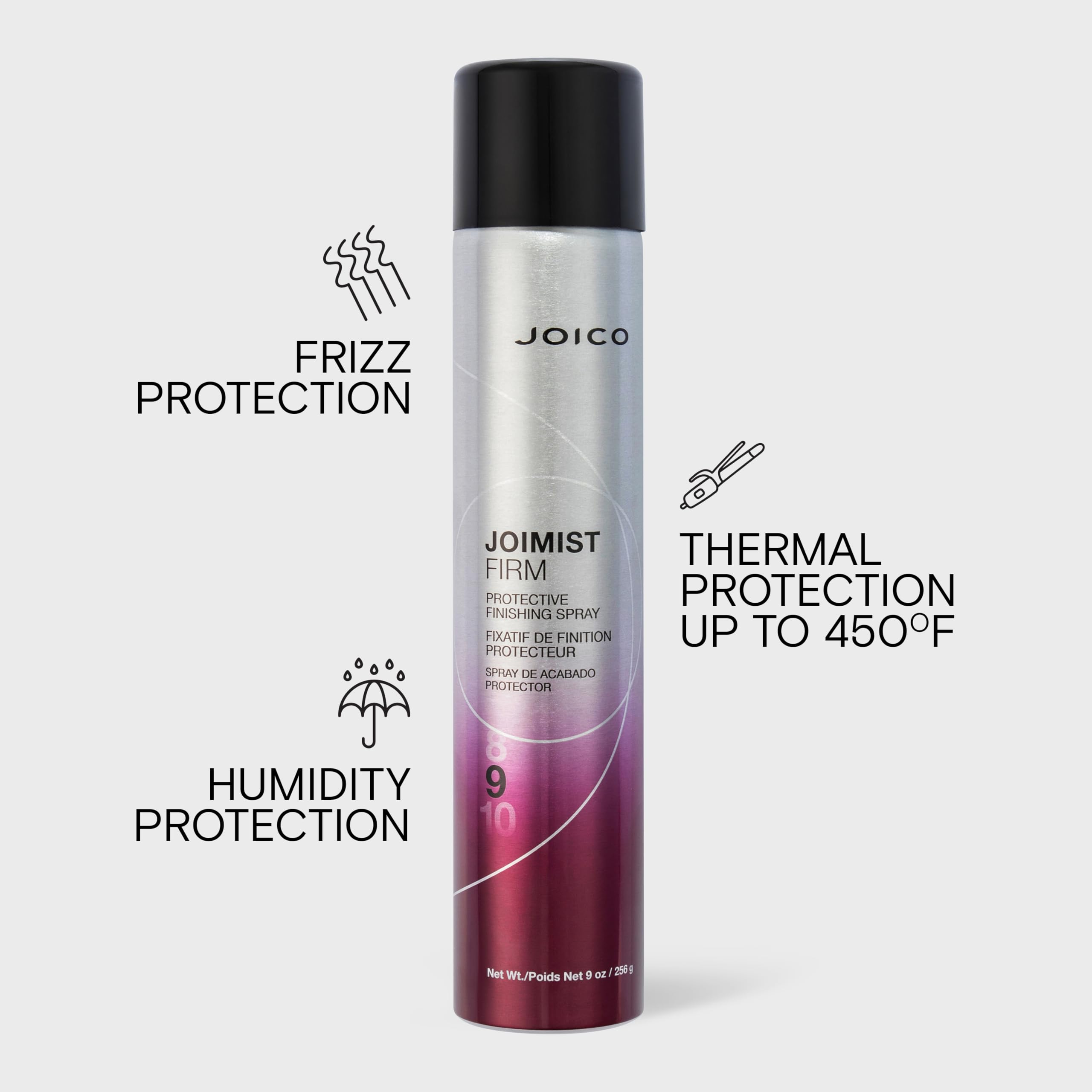 Joico JoiMist Firm sprayed onto a salon blowout demonstrating humidity resistance benefit