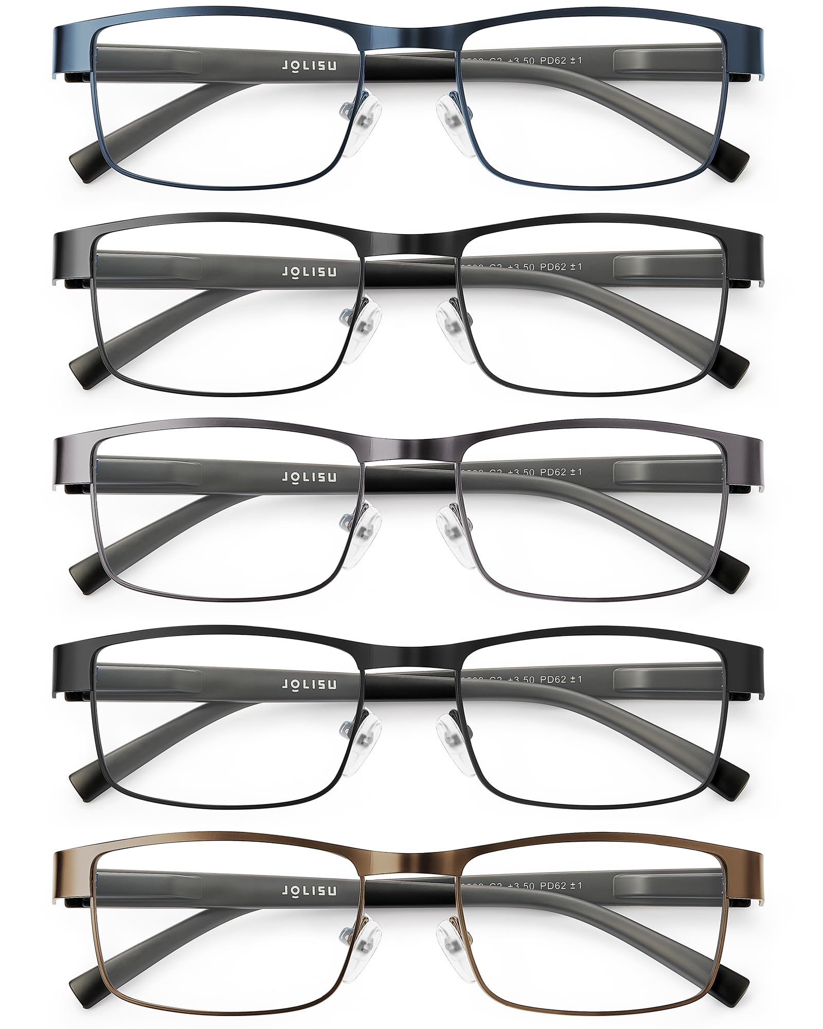 JOLISU front view metal frames showing slim half‑frame and modern style benefit