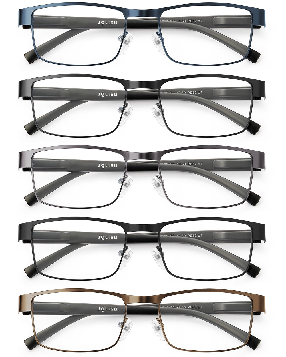 JOLISU front view metal frames showing slim half‑frame and modern style benefit