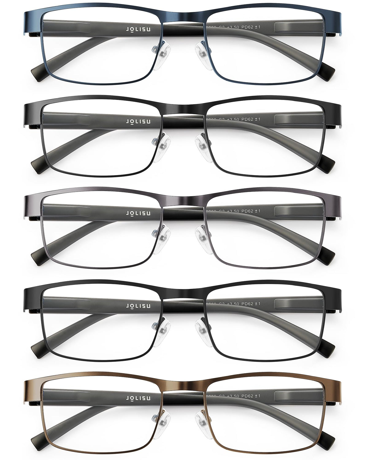 JOLISU front view metal frames showing slim half‑frame and modern style benefit