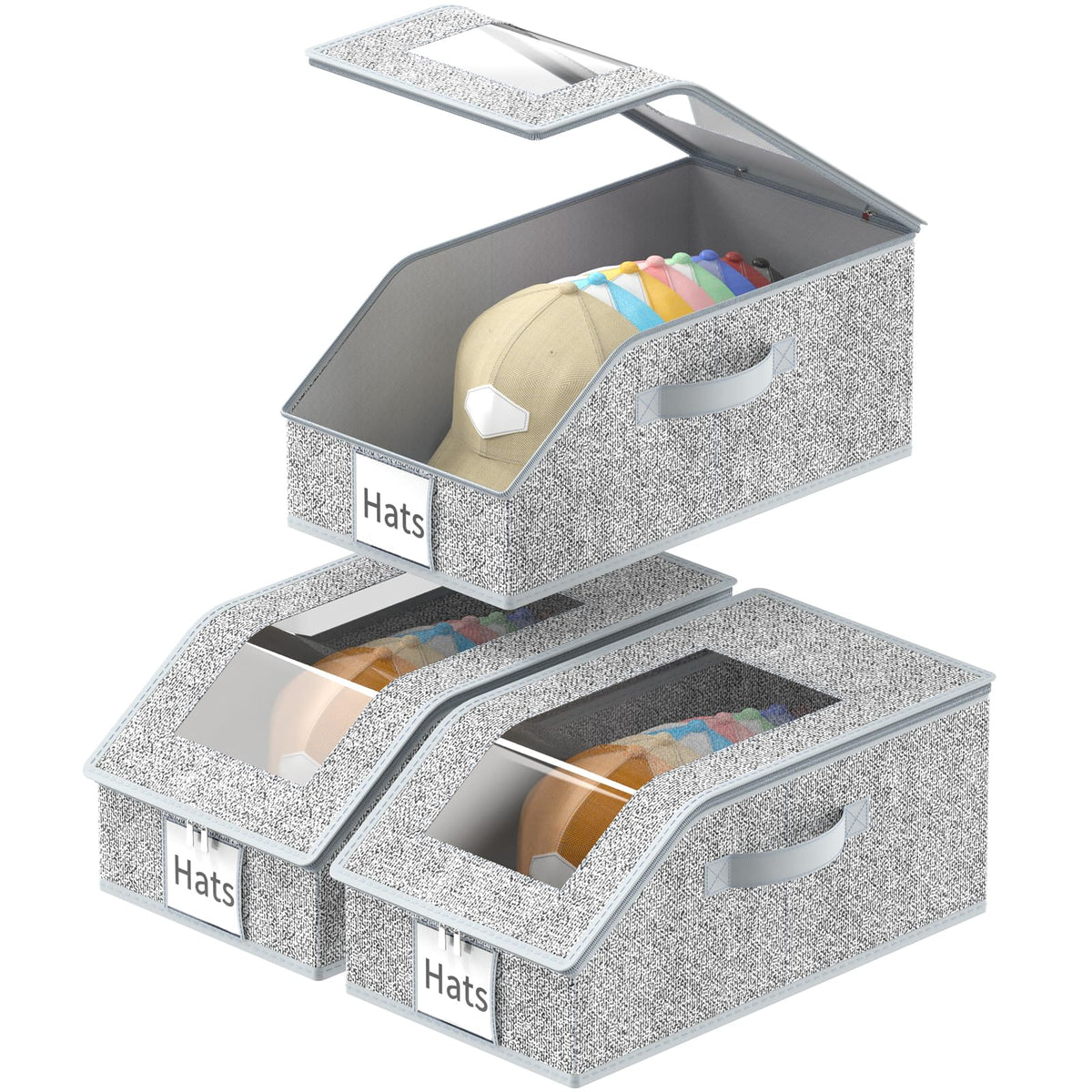 Jollcma front view of hat storage box showing neat hat display and quick access