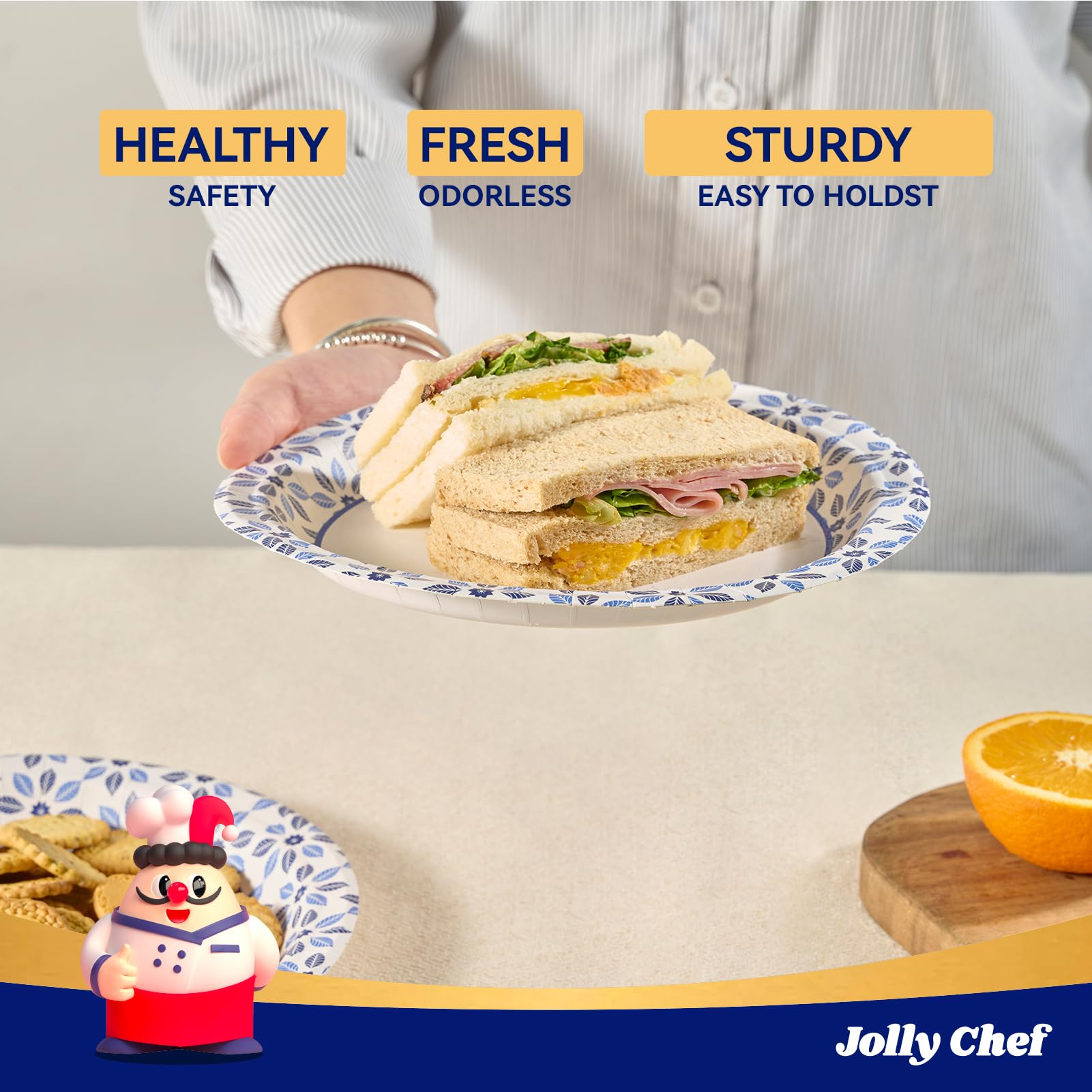 JOLLY CHEF plate in use at BBQ demonstrating durability with heavy food