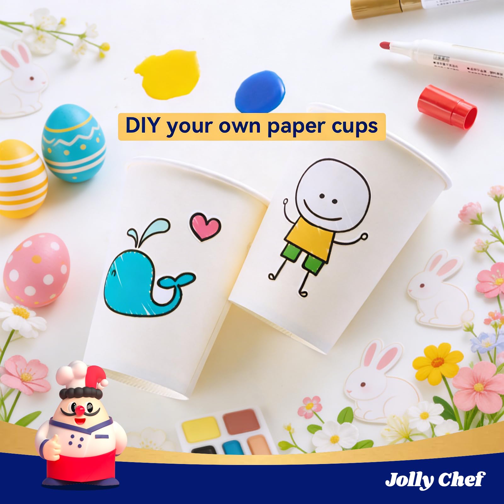 JOLLY CHEF cups on a festive table demonstrating quick cleanup benefit