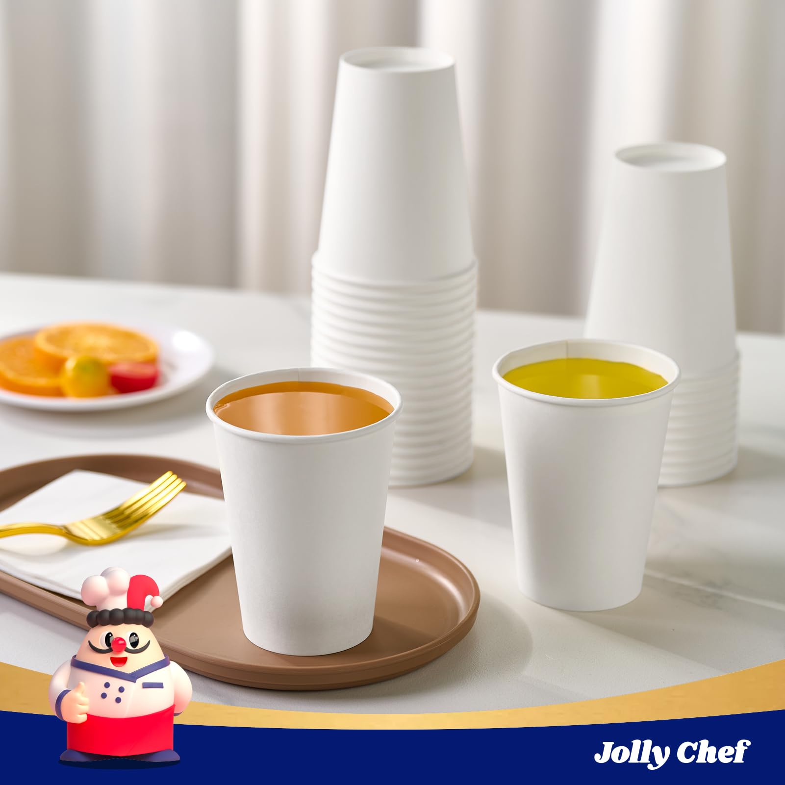 JOLLY CHEF cup held in hand showing 12 oz scale and comfortable handling