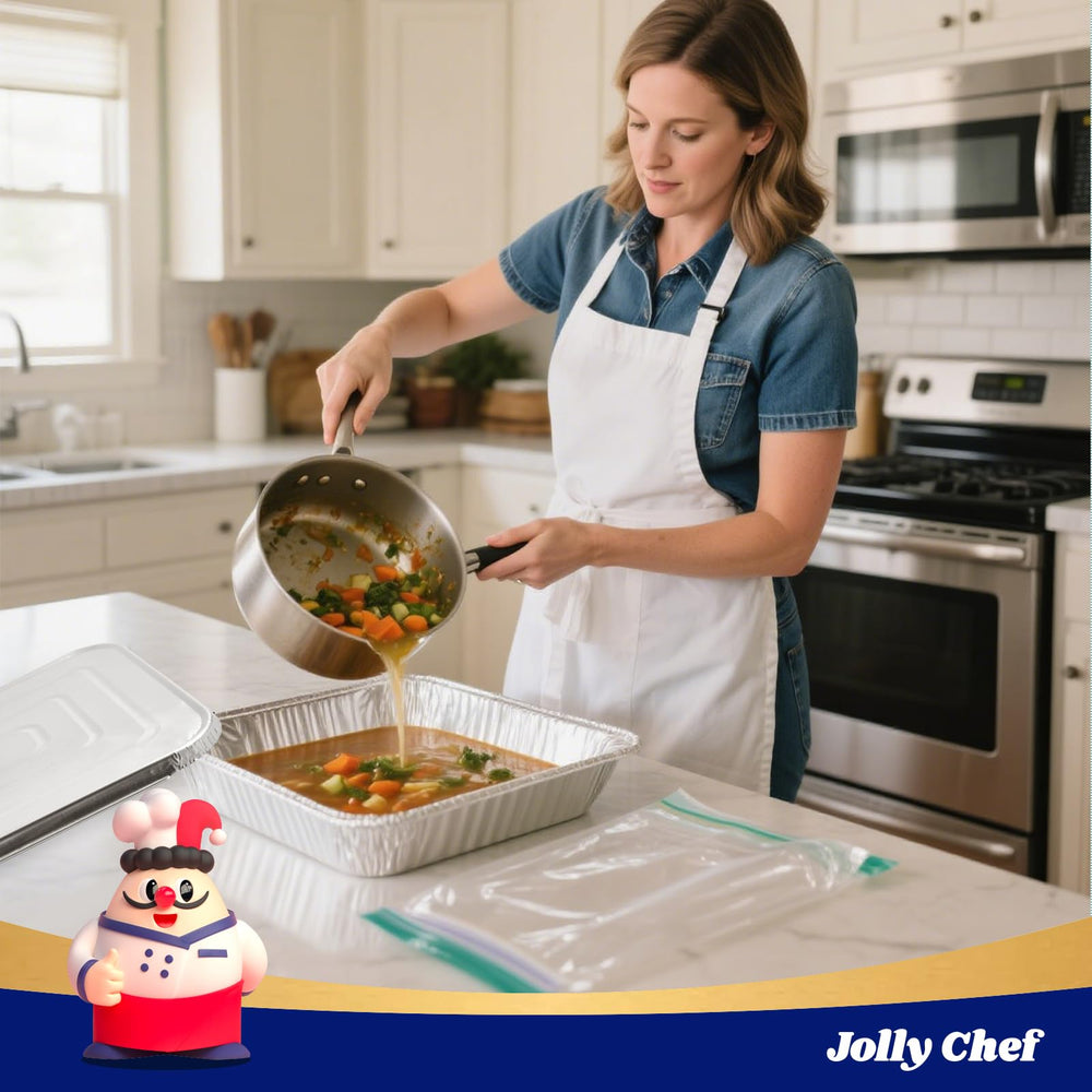 JOLLY CHEF stacked pans on shelf, space-saving storage solution
