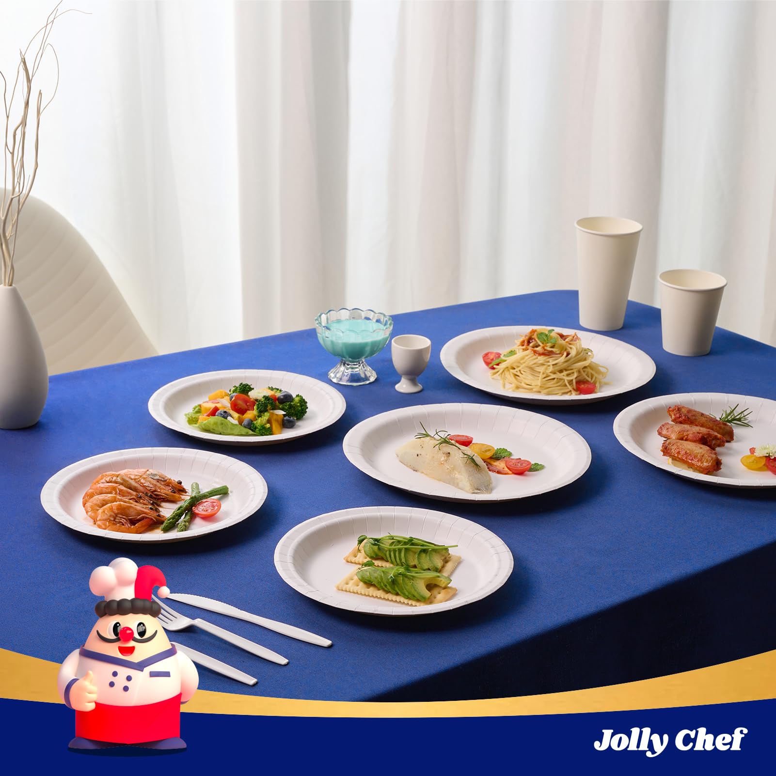 JOLLY CHEF plates on table at party showing easy cleanup benefit