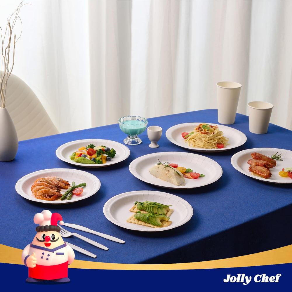 JOLLY CHEF plates on table at party showing easy cleanup benefit
