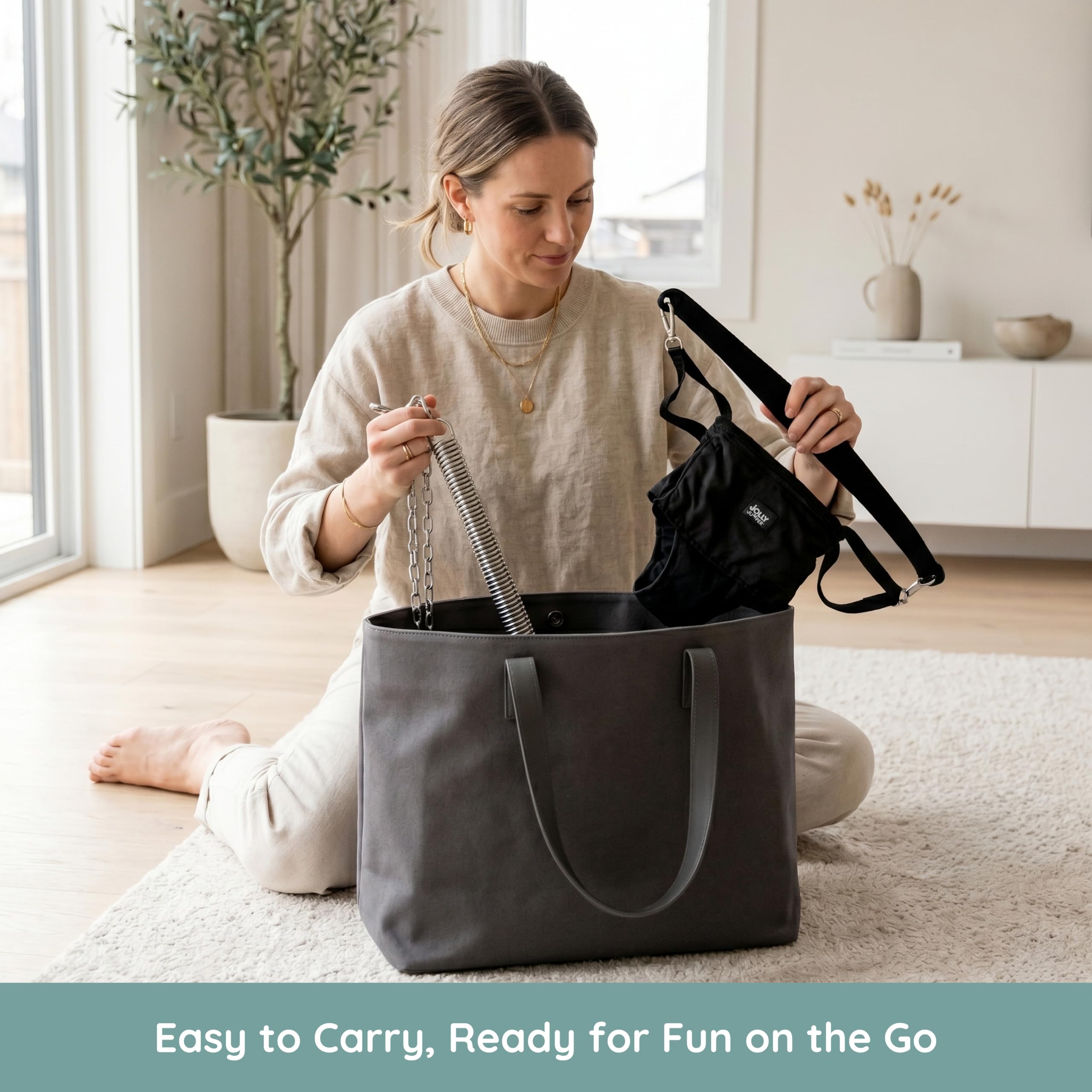 Jolly Jumper folded-style loose frame stored compactly showing travel convenience benefit