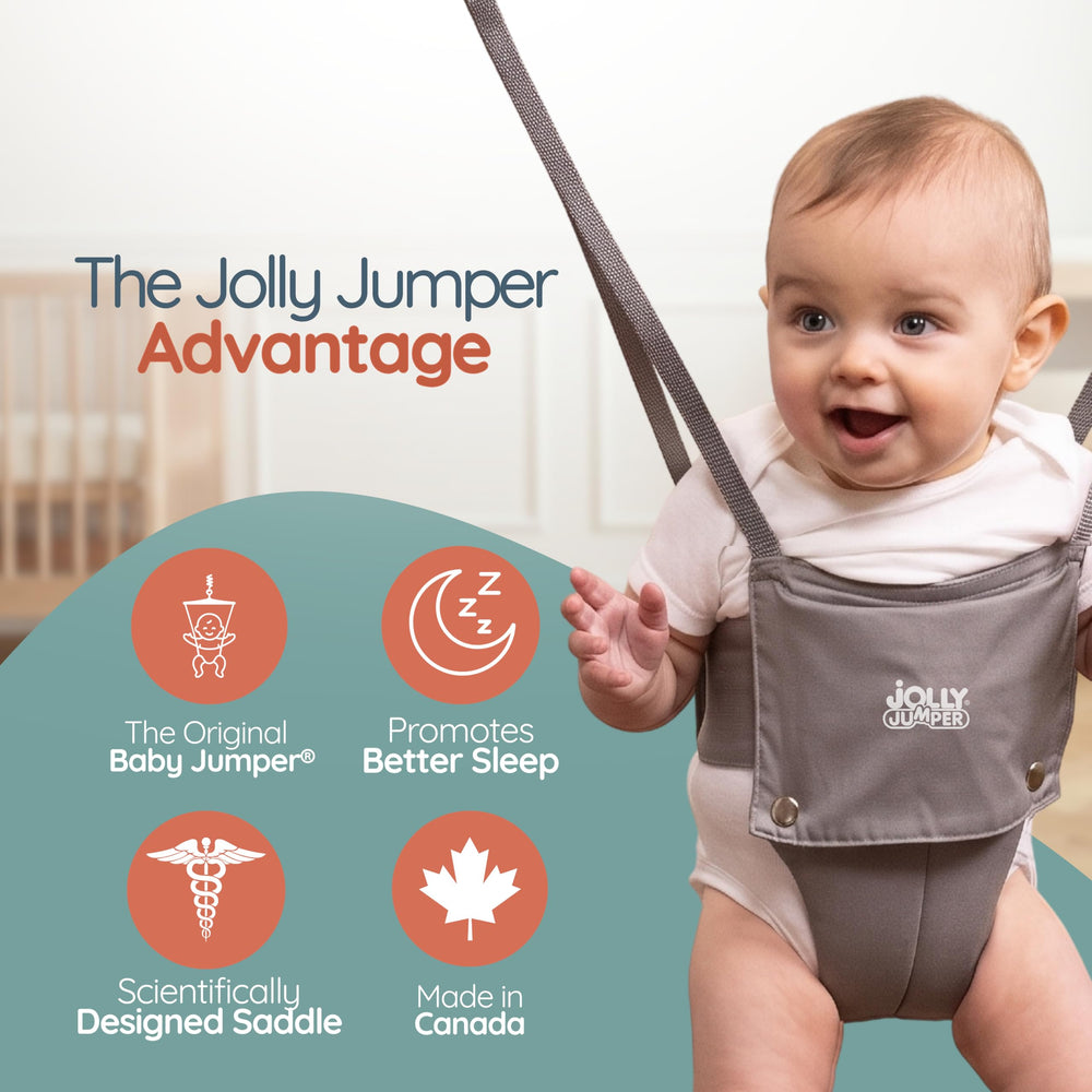 Jolly Jumper clamp detail on door frame showing secure attachment benefit