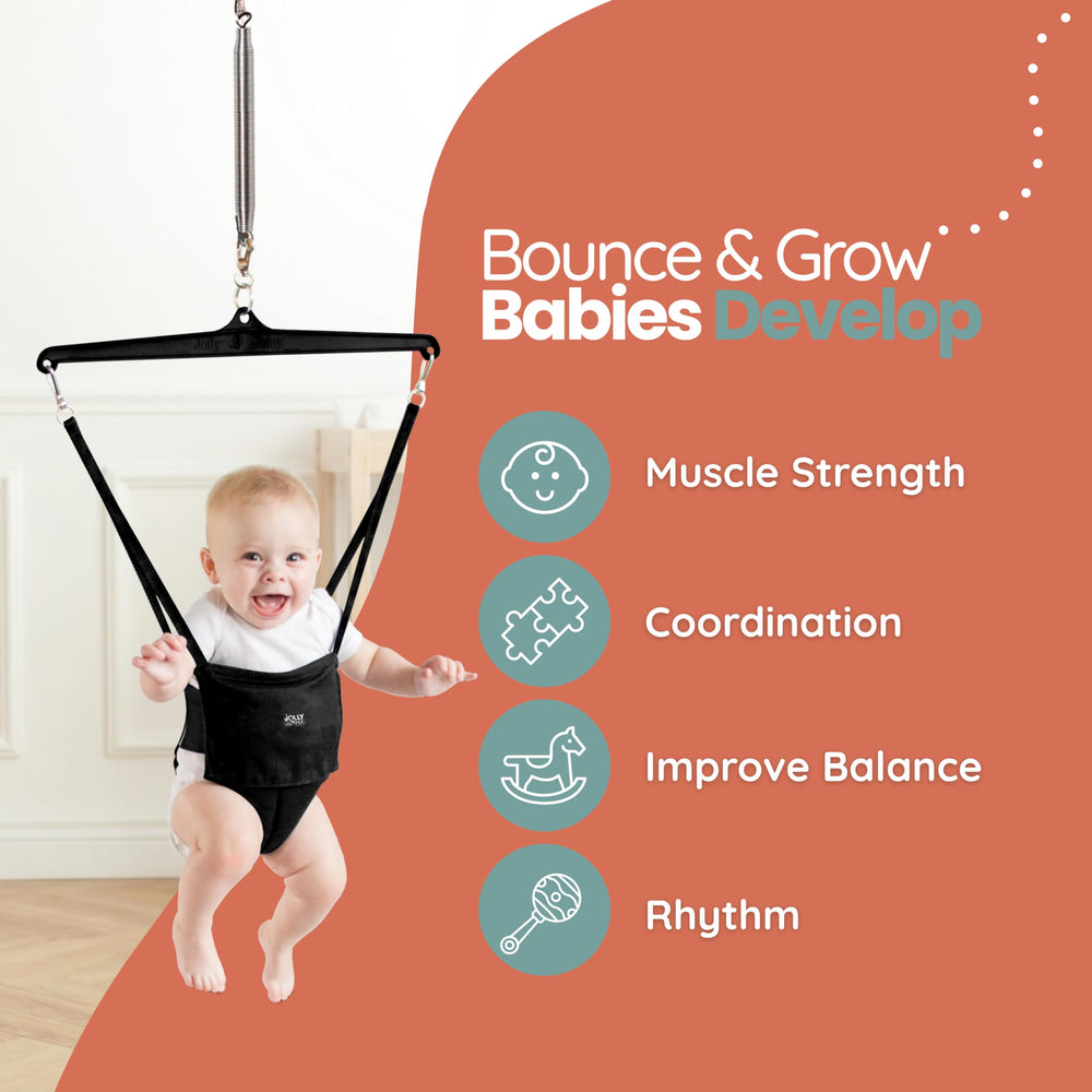 Jolly Jumper height adjustment close-up showing grow-with-baby benefit