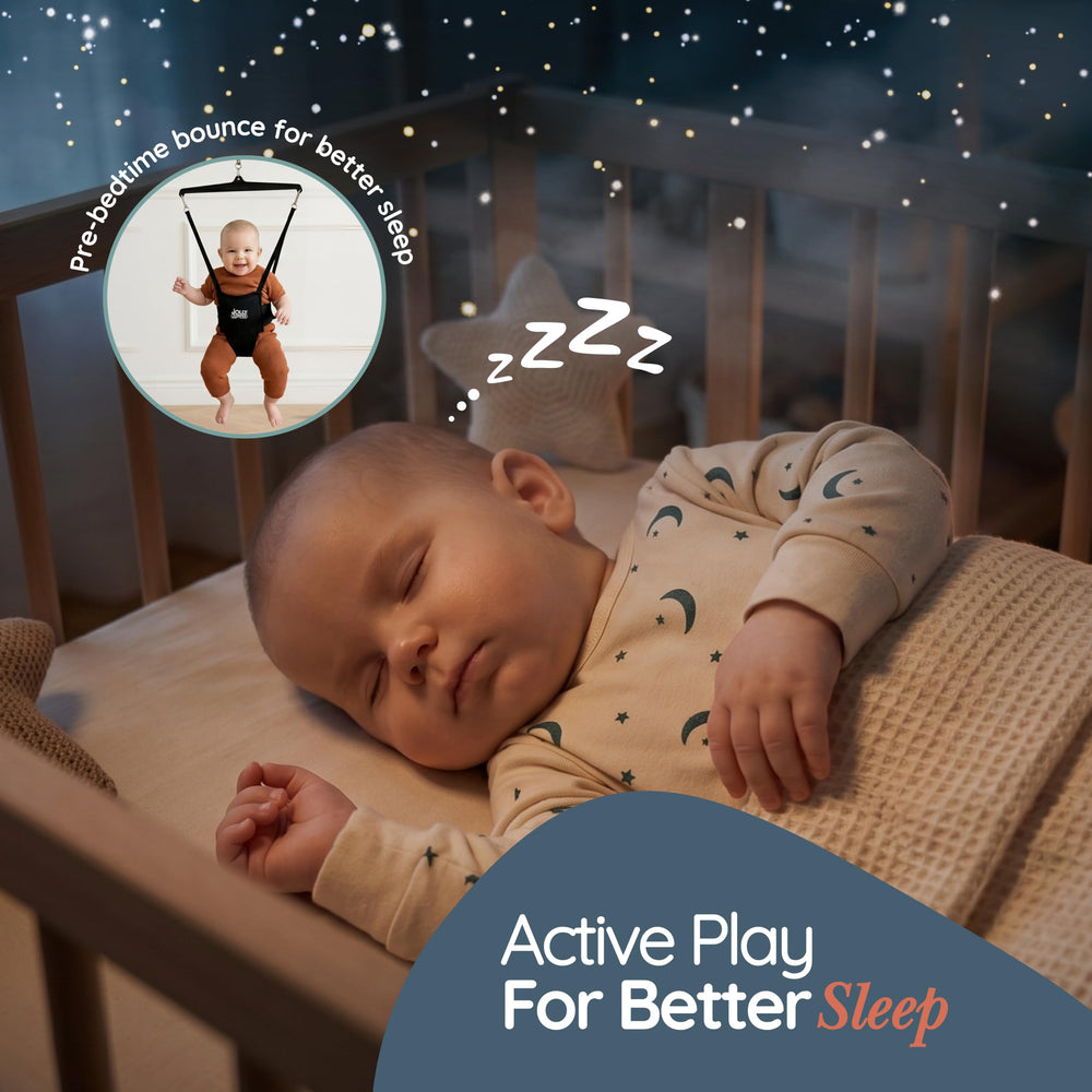 Jolly Jumper baby jumping in doorway showing joyful activity benefit