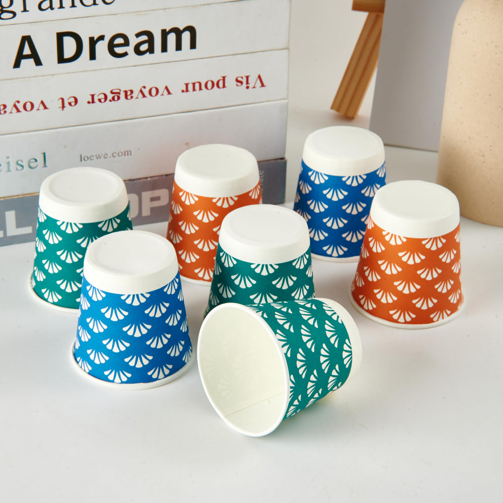 JollyPack cups displayed by a bathroom sink showing guest-ready use