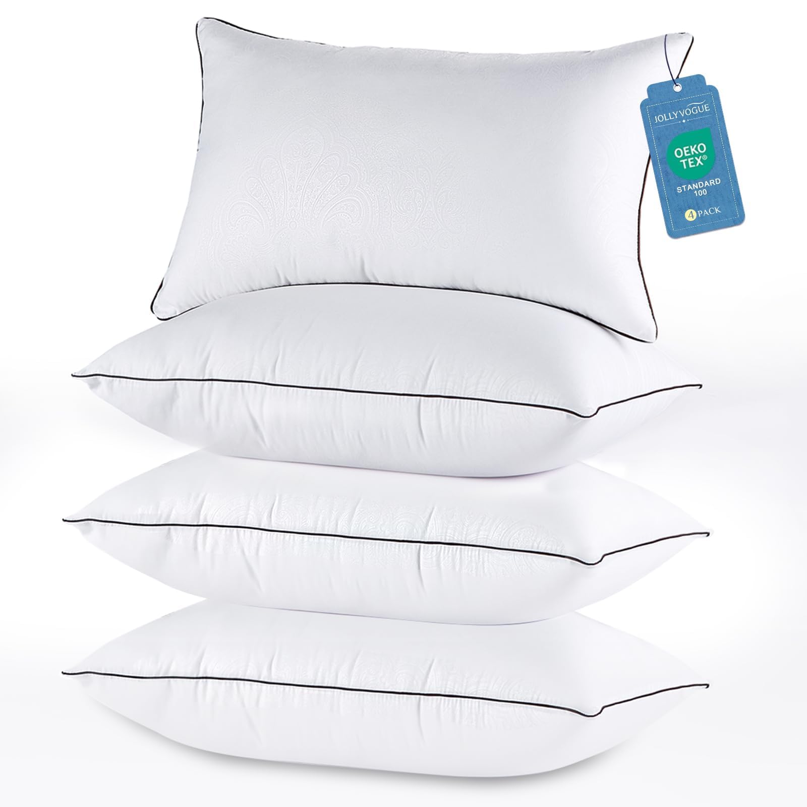 JOLLYVOGUE front packaging showing four queen pillows and hotel-quality appeal