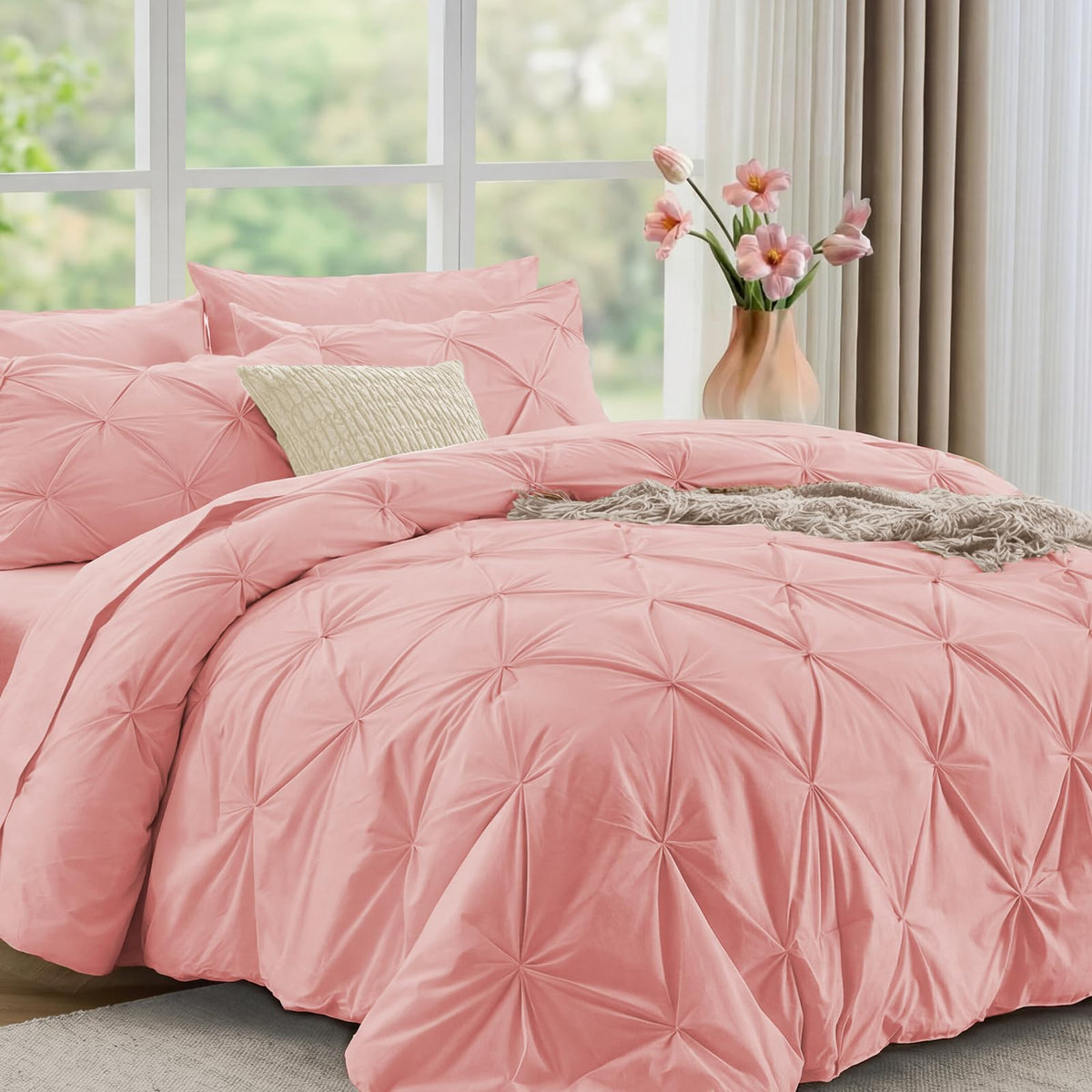 JOLLYVOGUE front view queen comforter on bed showing elegant texture and style
