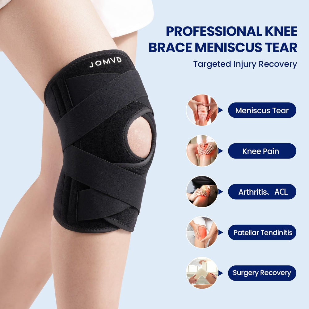 JOMVD knee brace side spring detail highlighting reinforced lateral stability