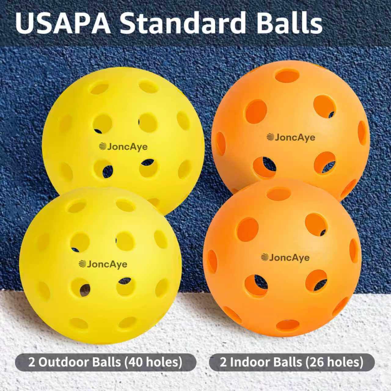 JoncAye paddle next to tennis ball for scale and weight perception