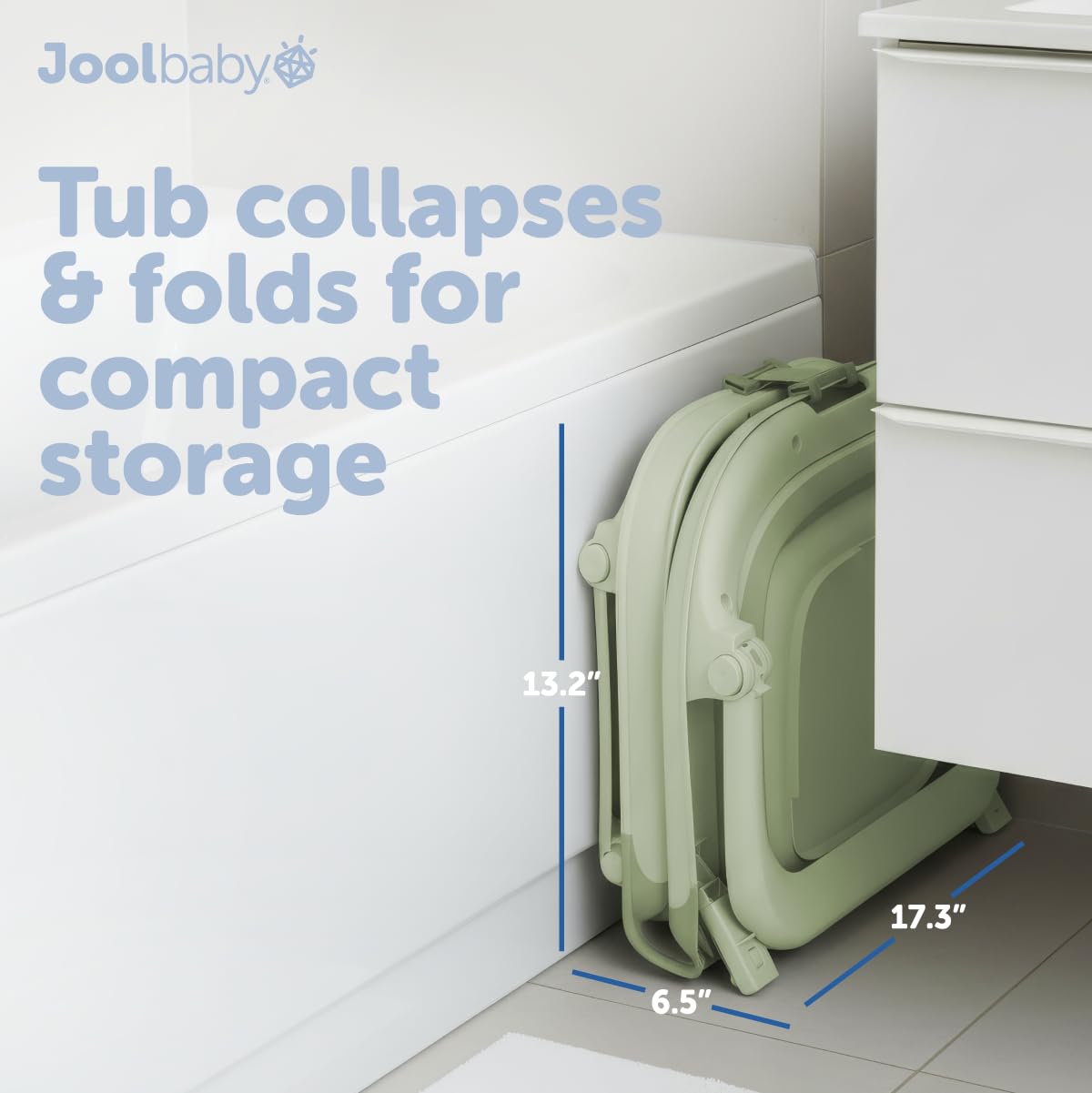 Jool Baby bathtub in use with newborn in sling providing secure head support and hands-free bathing