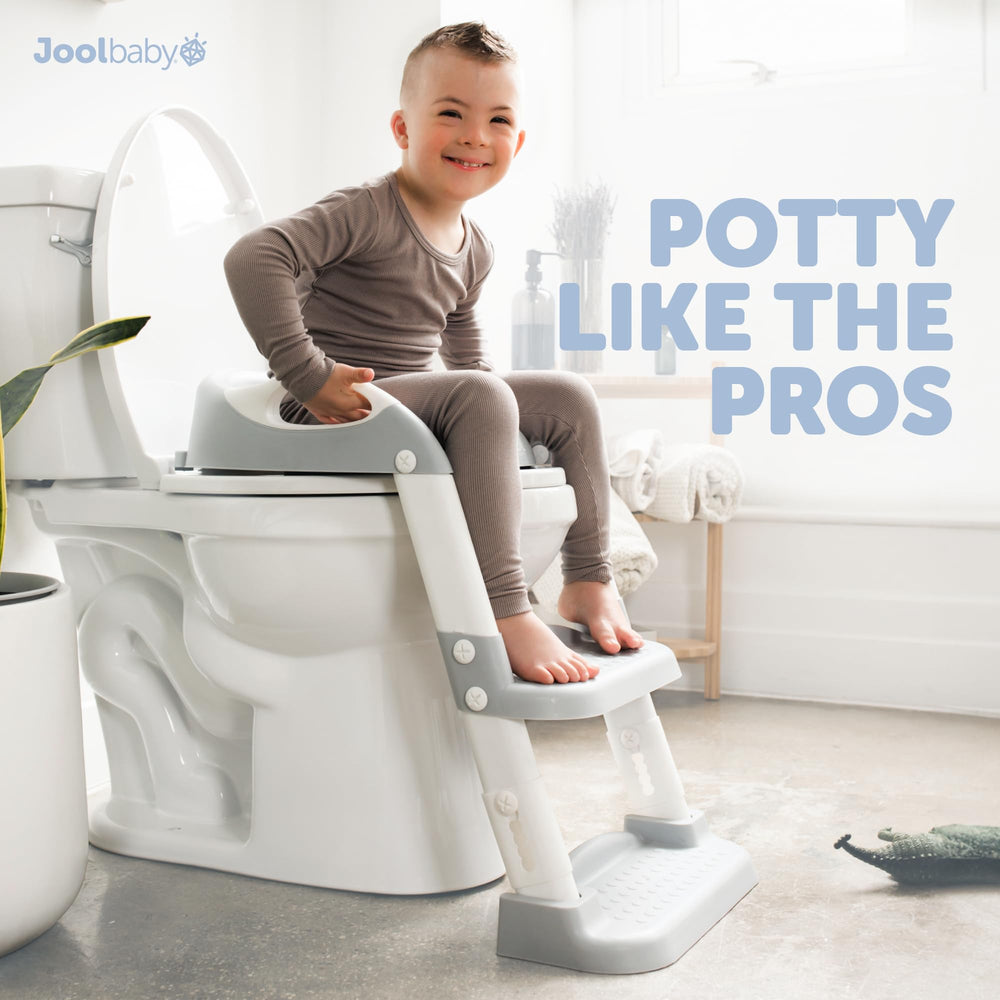 Jool Baby size comparison beside toilet showing scale and fit