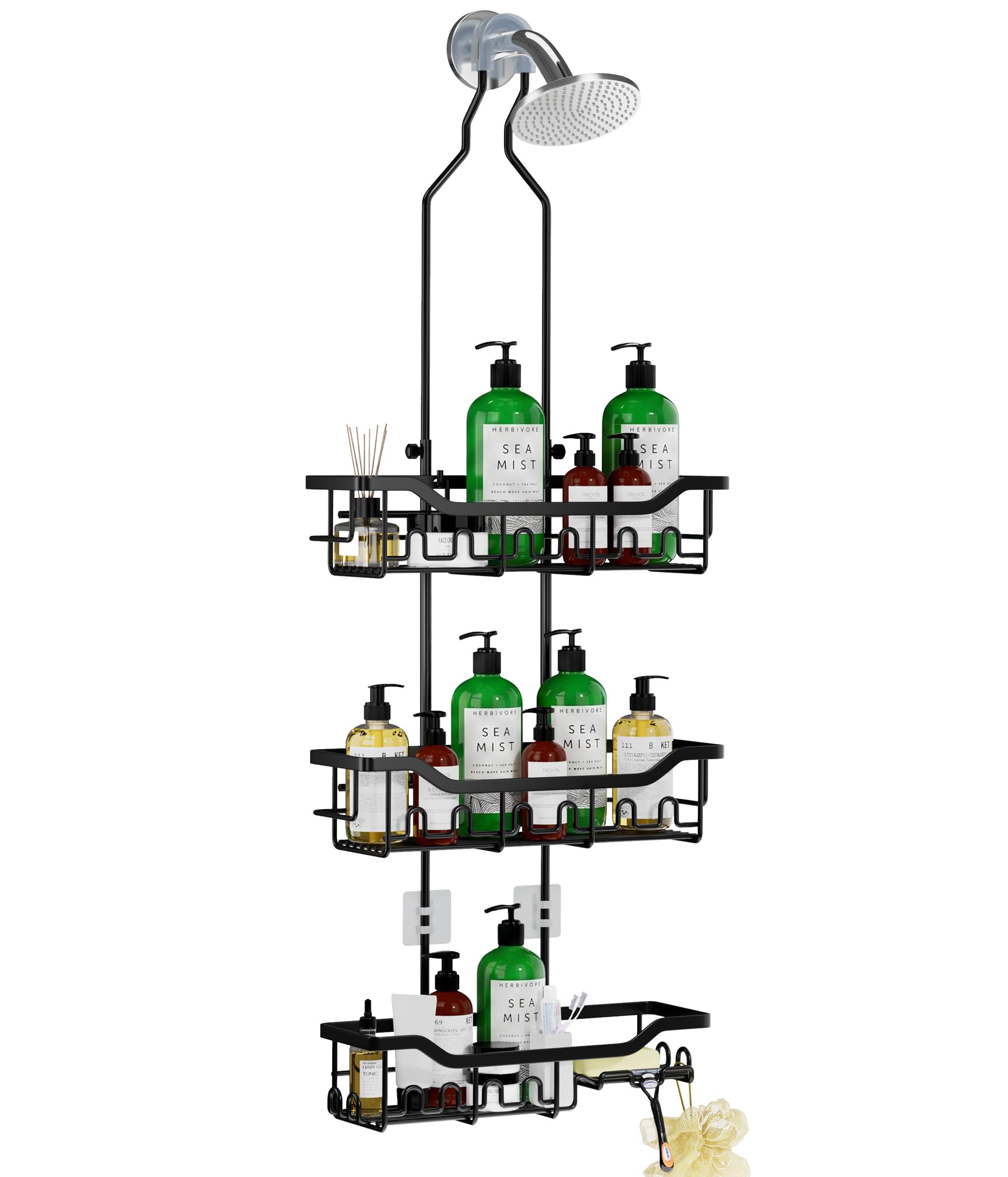 Joqixon front view of hanging caddy showing organized storage and modern black finish
