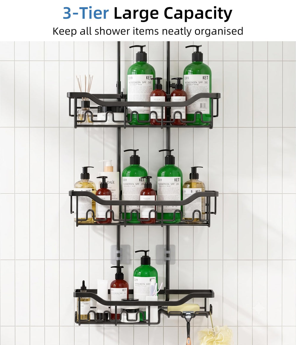 Joqixon scale comparison with shampoo demonstrating roomy baskets for tall bottles