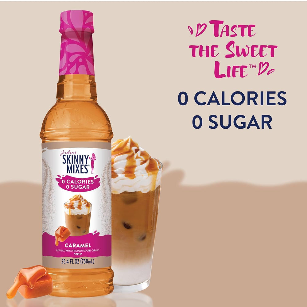 Jordan's Skinny Mixes caramel drizzled over baked pastry adding sweet taste