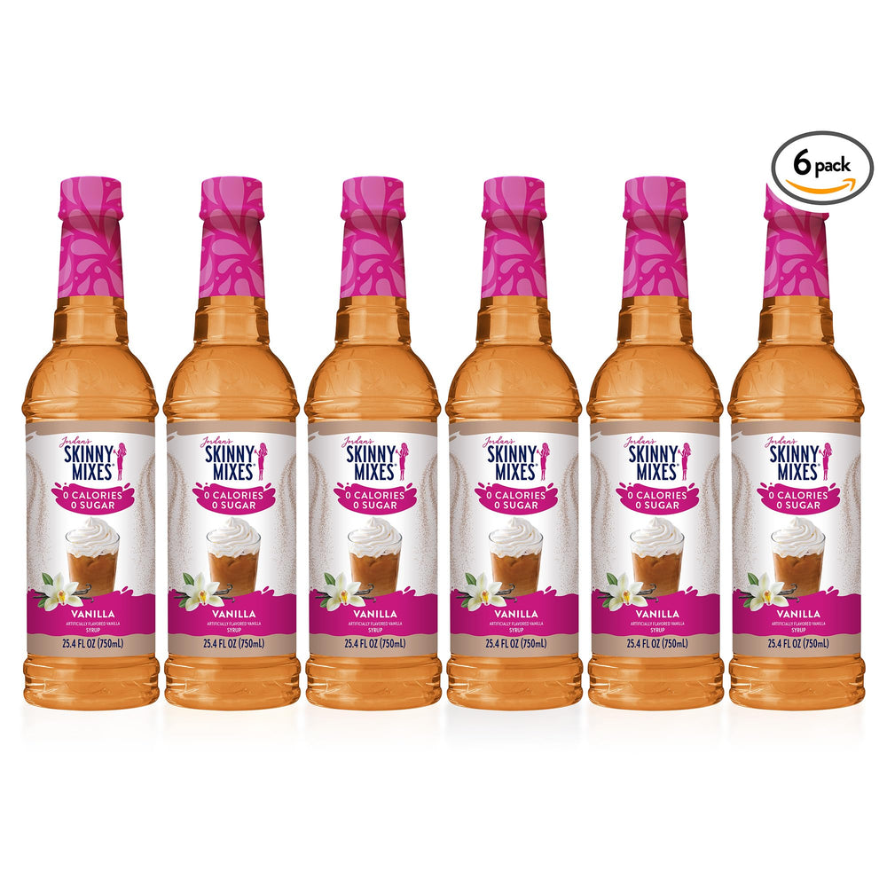 Jordan's Skinny Mixes vanilla bottles on a kitchen counter for everyday use