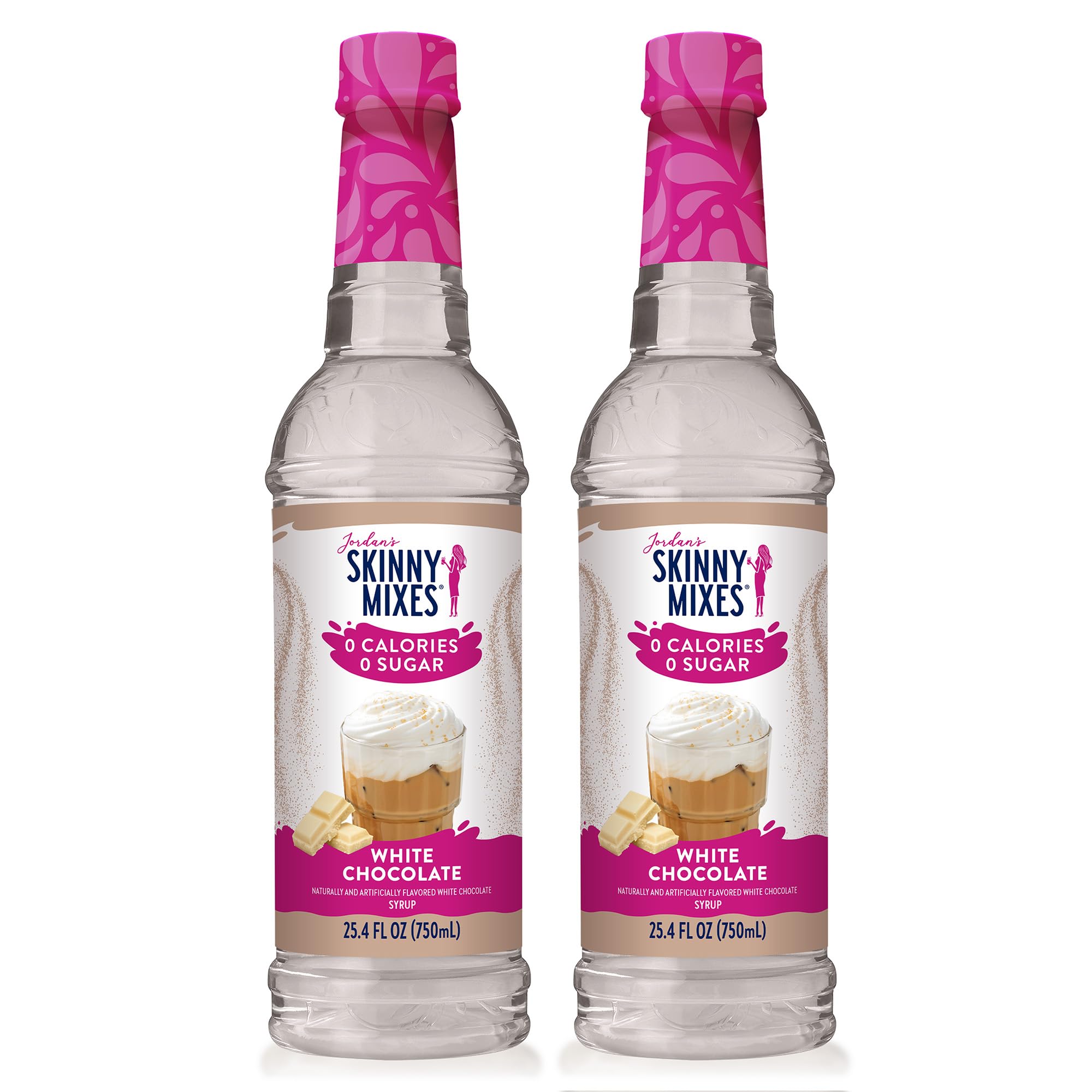Jordan's Skinny Mixes front label showing white chocolate flavor and zero calories benefit