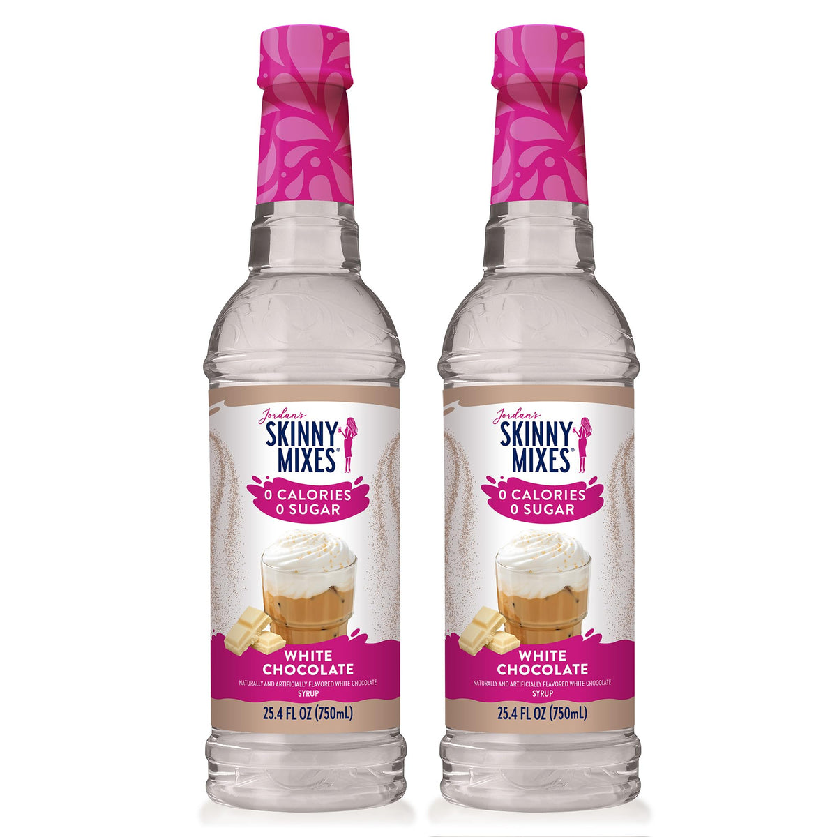 Jordan's Skinny Mixes front label showing white chocolate flavor and zero calories benefit