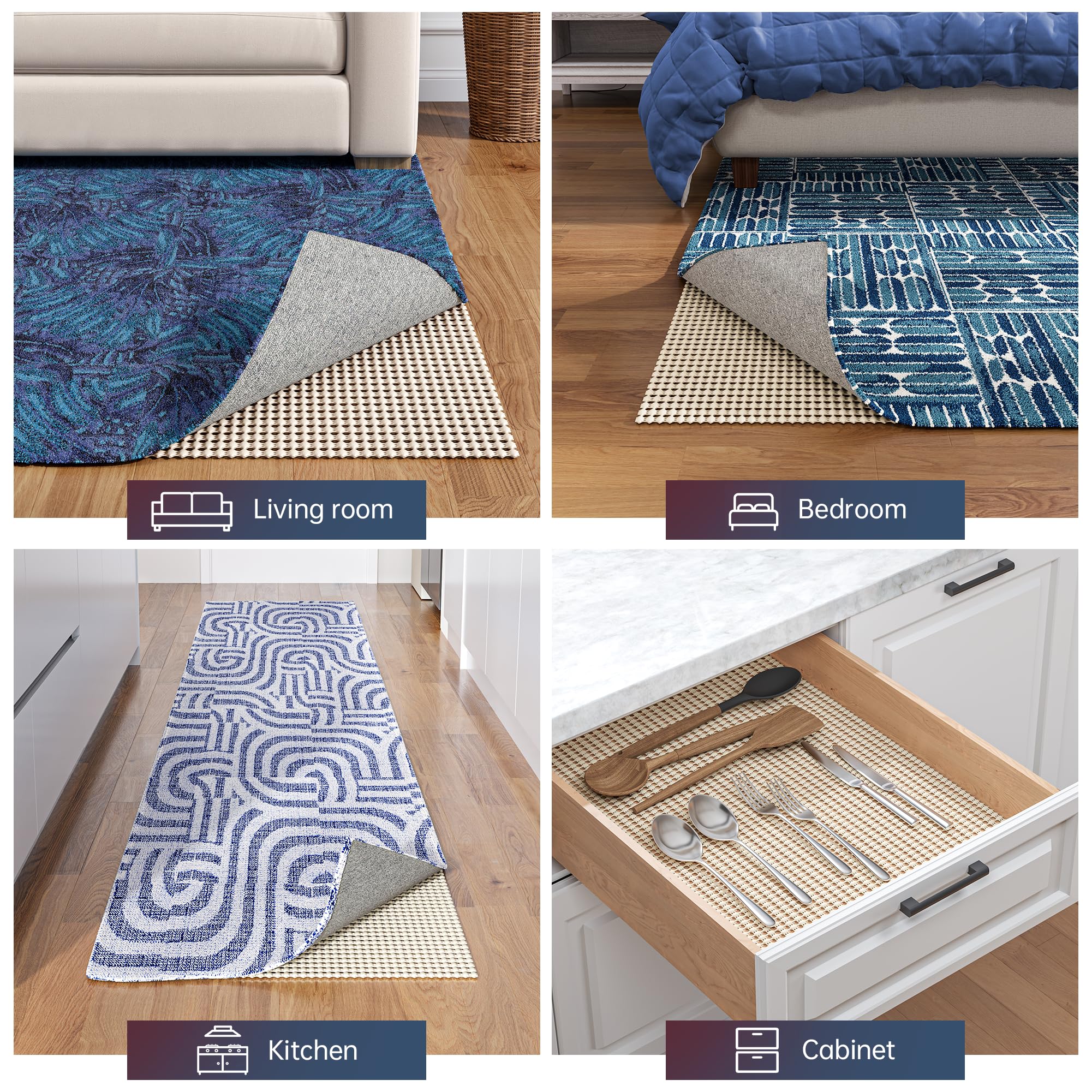 Jorvila lifted corner demonstrating grip against floor and rug to prevent slips
